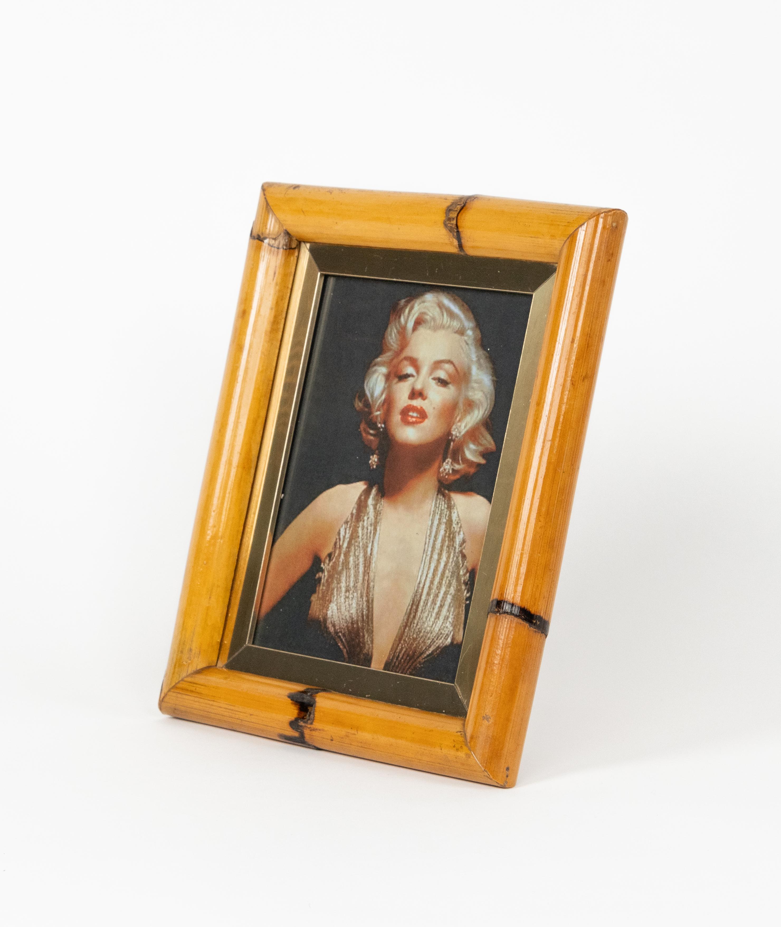 Late 20th Century Midcentury Rectangular Picture Frame Bamboo, Brass and Glass, Italy 1970s For Sale