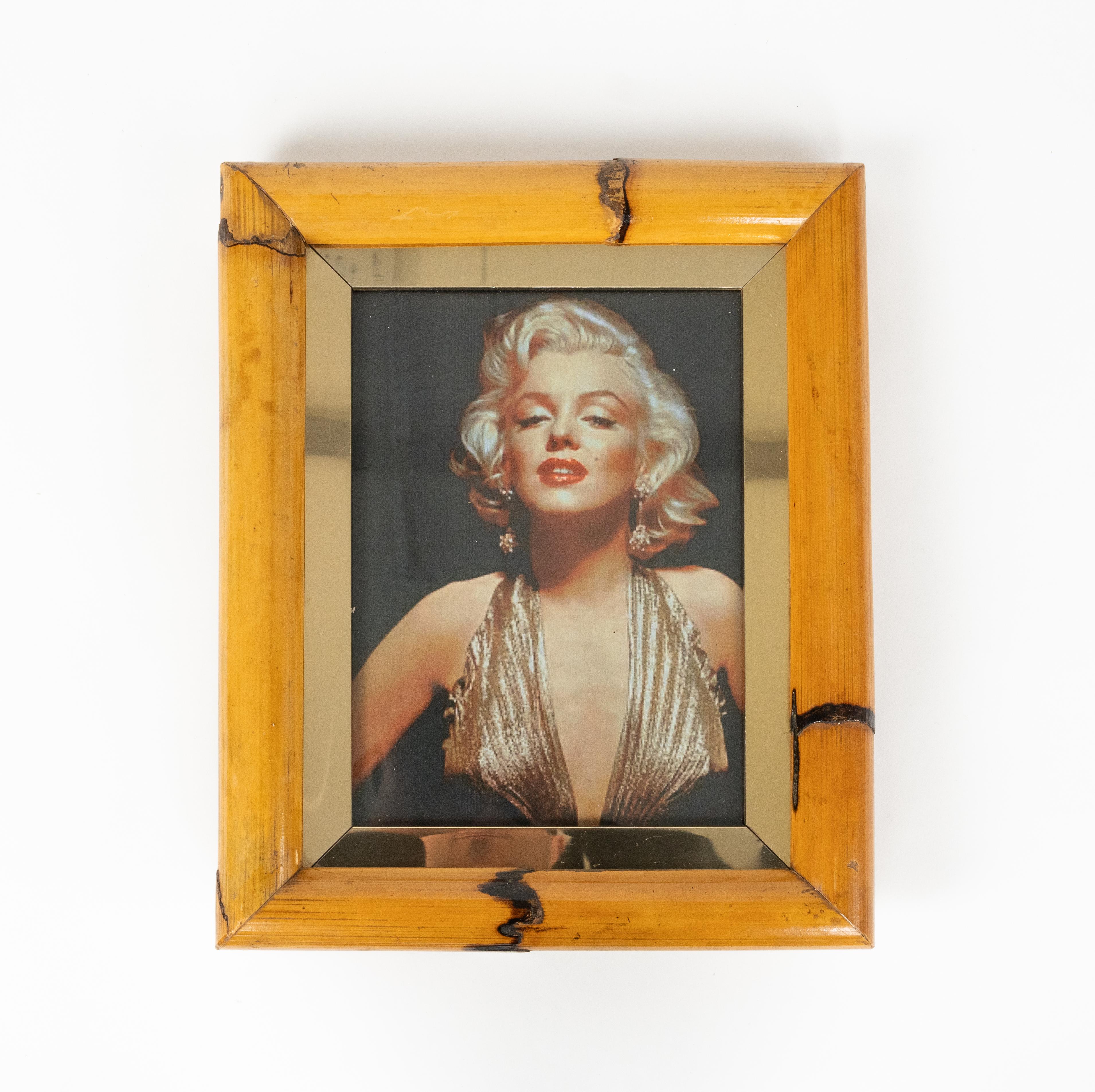 Metal Midcentury Rectangular Picture Frame Bamboo, Brass and Glass, Italy 1970s For Sale