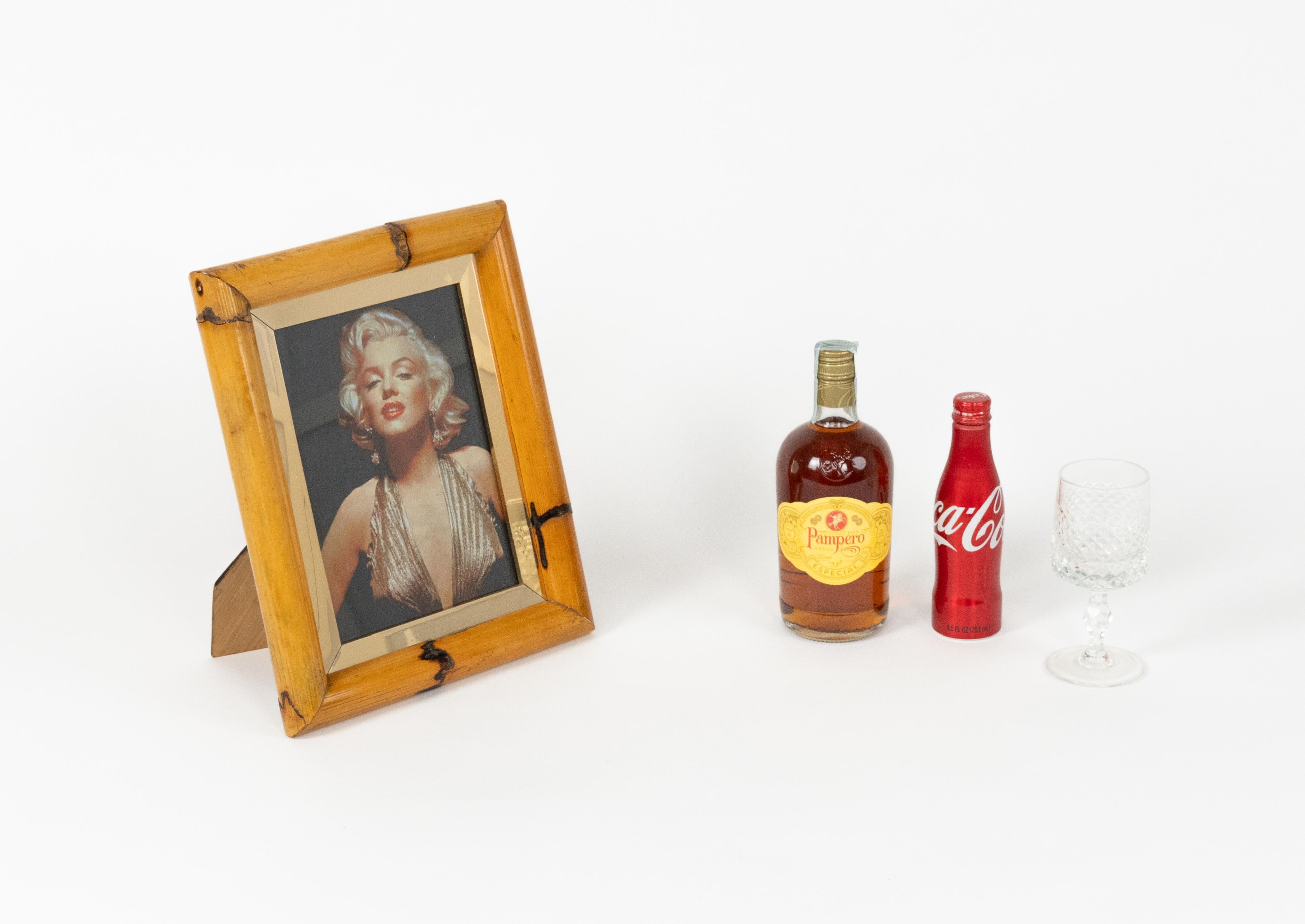 Midcentury Rectangular Picture Frame Bamboo, Brass and Glass, Italy 1970s For Sale 1