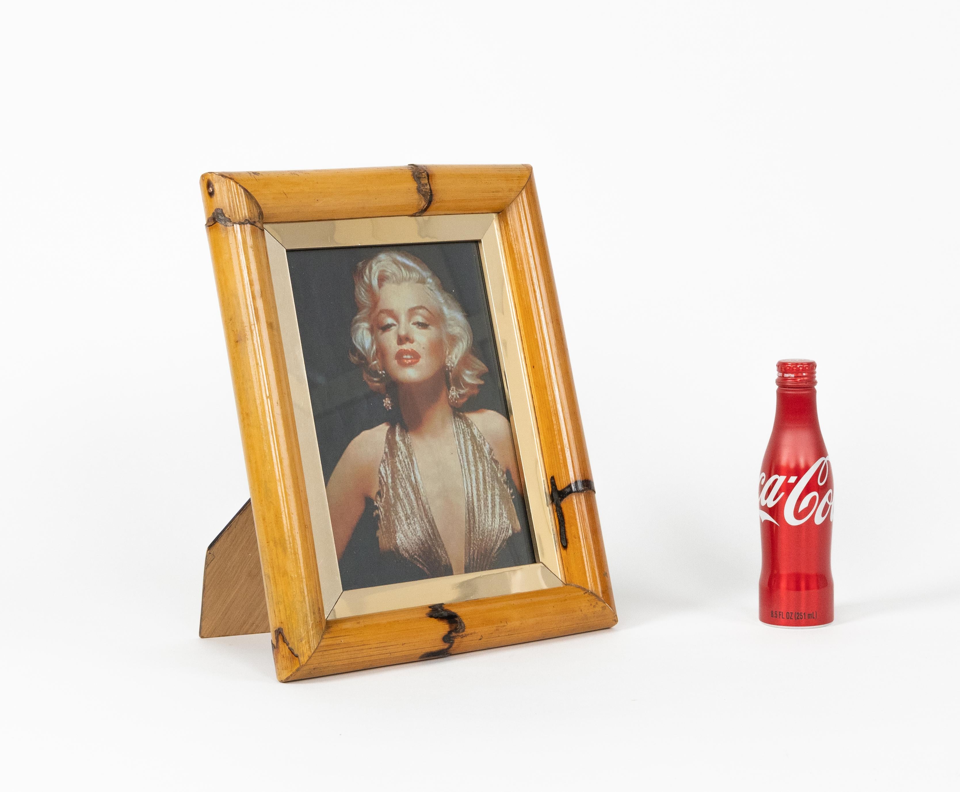 Midcentury Rectangular Picture Frame Bamboo, Brass and Glass, Italy 1970s For Sale 2