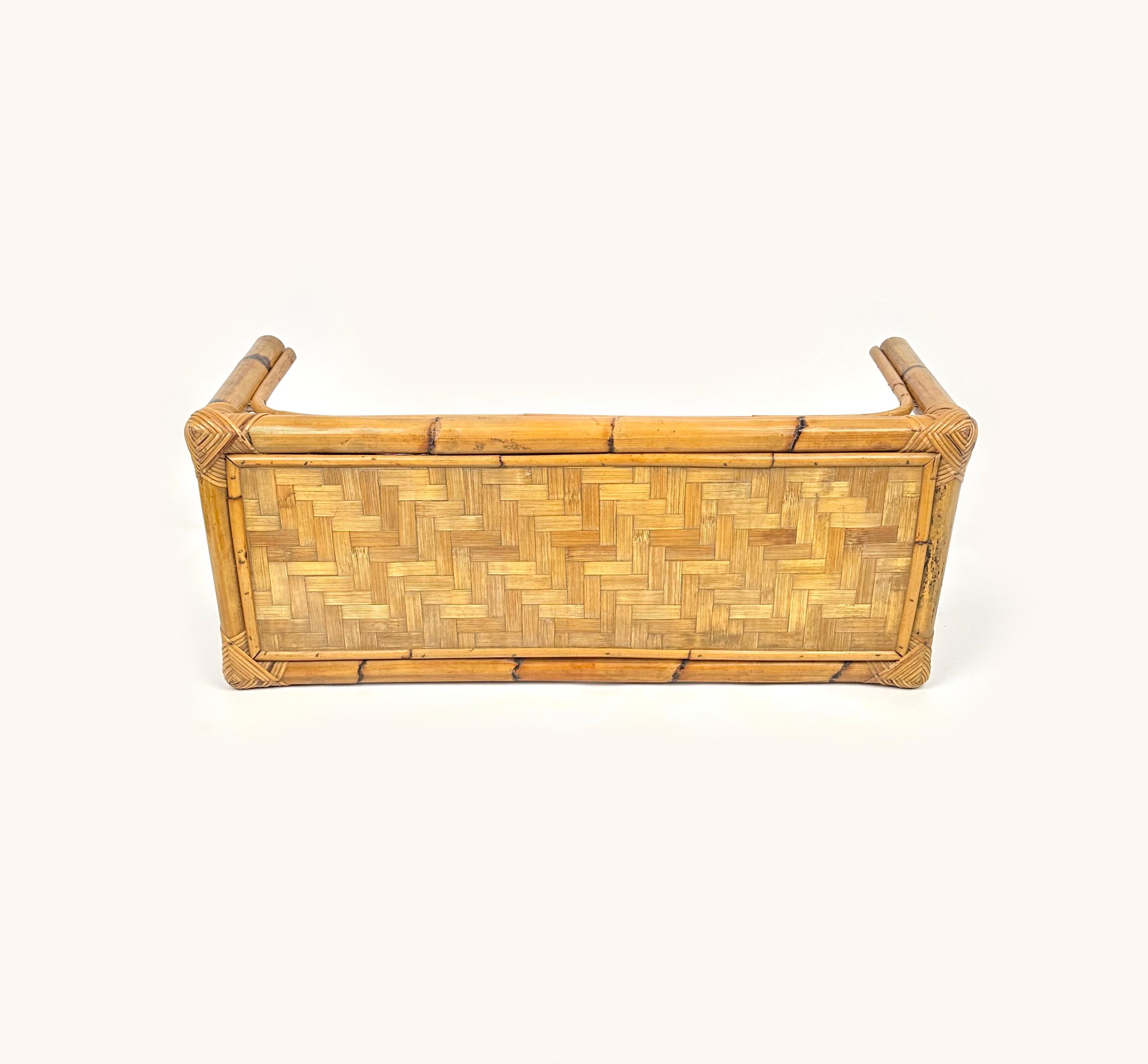 Mid-Century Rectangular Rattan and Bamboo Coffee Side Table, Italy, 1960s For Sale 5