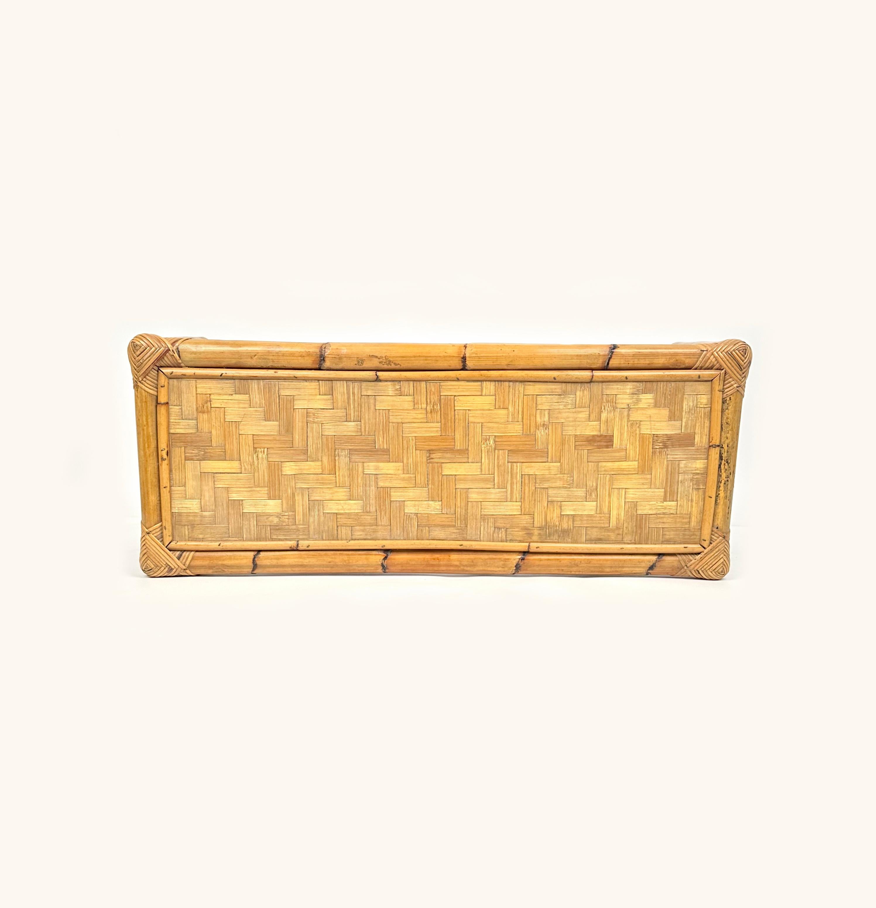 Mid-Century Rectangular Rattan and Bamboo Coffee Side Table, Italy, 1960s For Sale 6