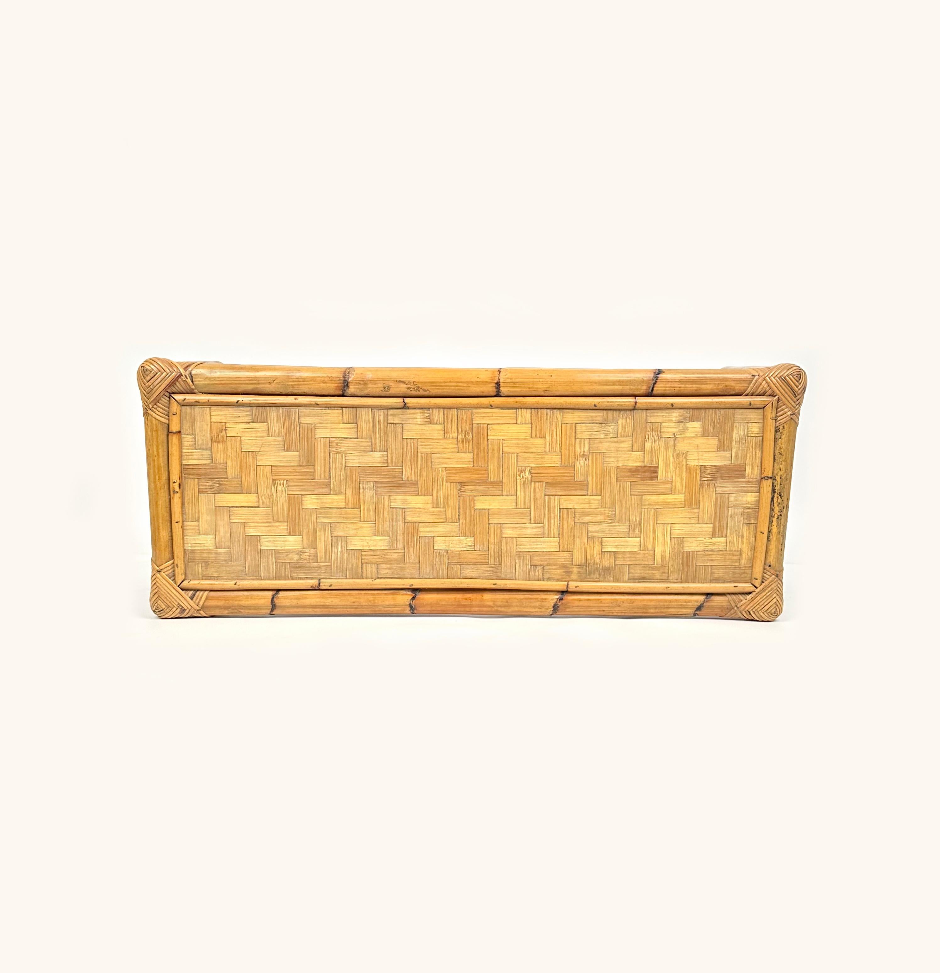 Rechteckiger Couchtisch aus Rattan und Bambus aus der Mitte des Jahrhunderts, Italien, 1960er Jahre im Angebot 6