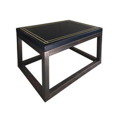 Midcentury Rectangular Side Table with Navy Lacquered Top and Bronze Base