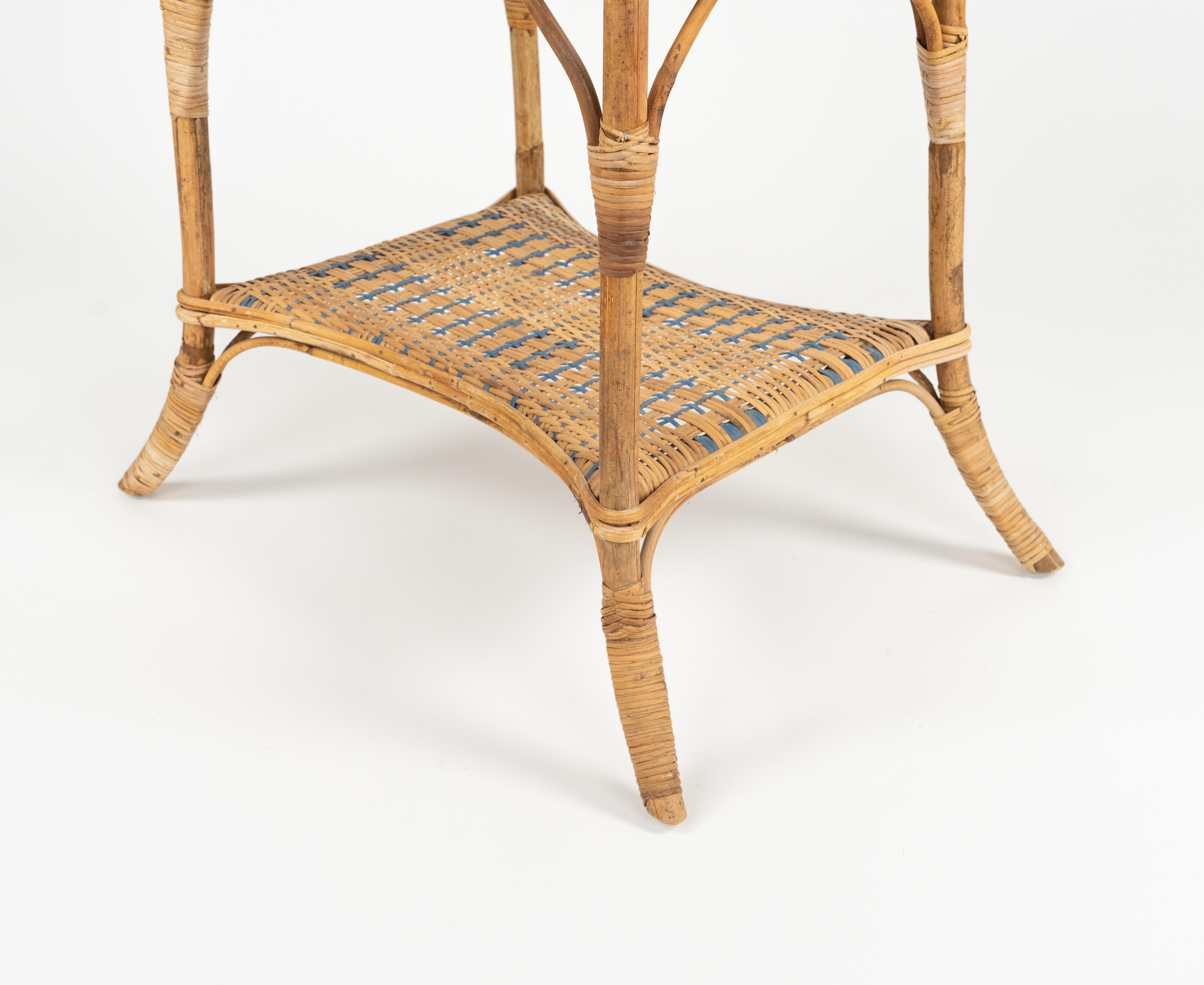 Midcentury Rectangular Side Table with Two Tier Rattan and Bamboo ...