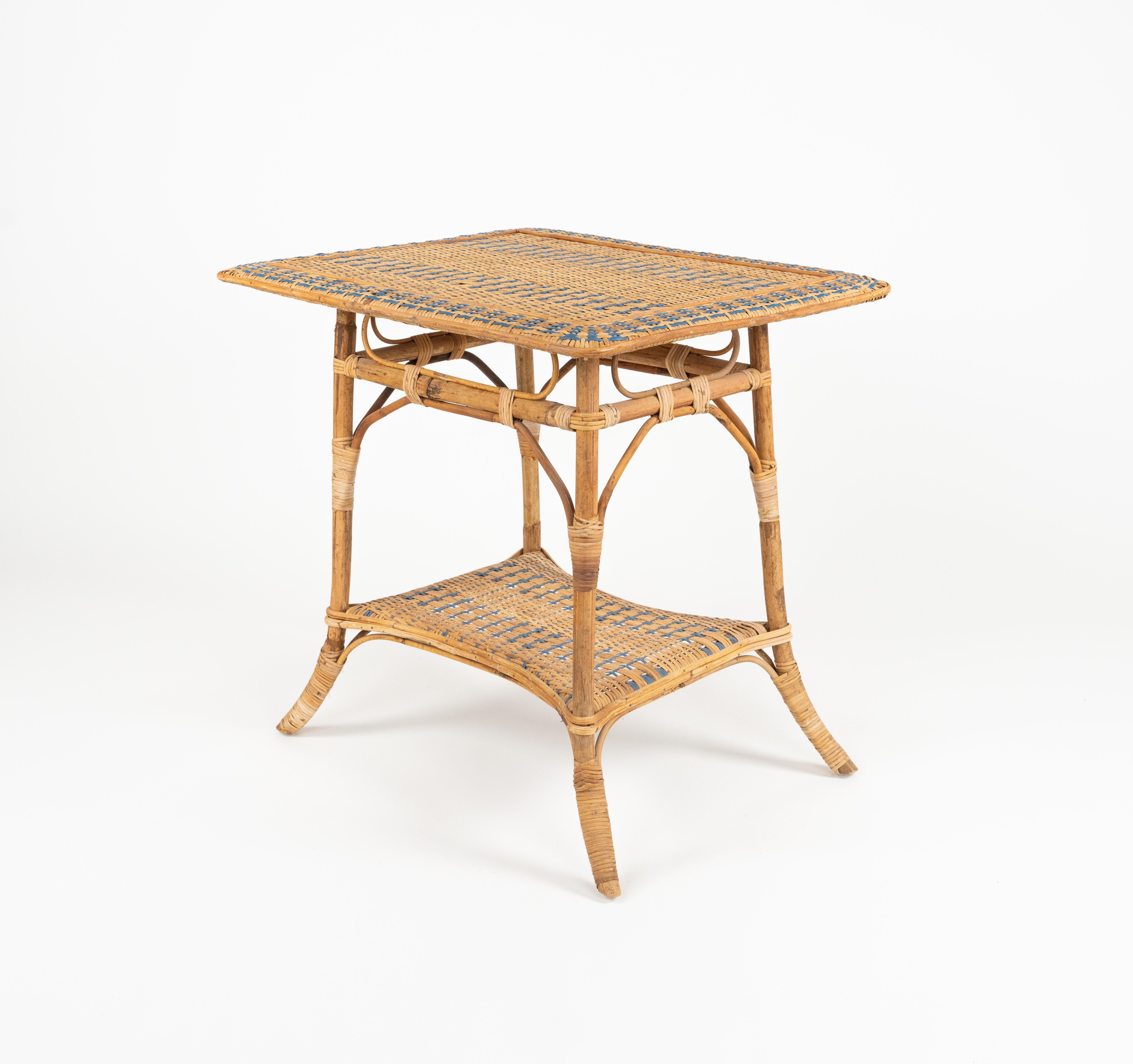 Midcentury Rectangular Side Table with Two Tier Rattan and Bamboo ...