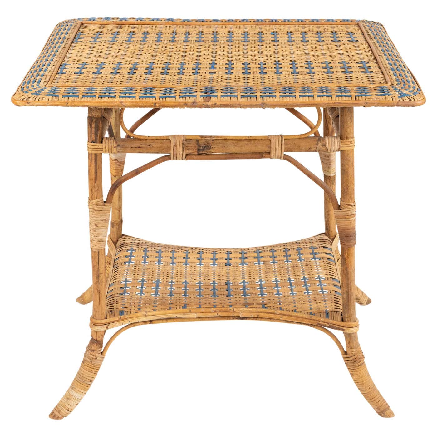 Midcentury Rectangular Side Table with Two Tier Rattan and Bamboo ...
