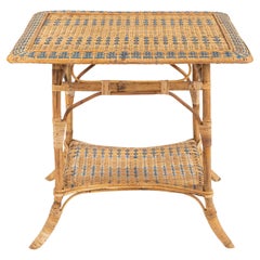 Midcentury Rectangular Side Table with Two Tier Rattan and Bamboo, Italy 1960s