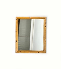 Midcentury Rectangular Wall Mirror Double Bamboo Frame, Italy 1970s