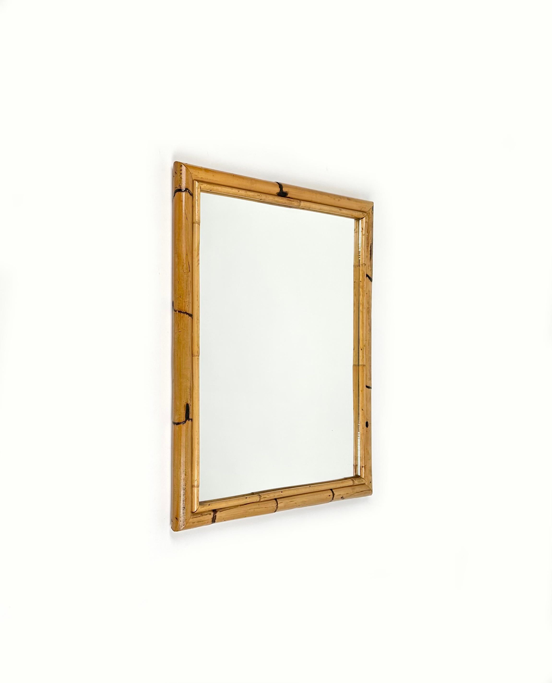 Mid-Century Modern Midcentury Rectangular Wall Mirror Double Bamboo Frame, Italy 1970s For Sale