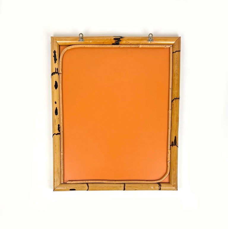 Midcentury Rectangular Wall Mirror Double Bamboo Frame, Italy 1970s For