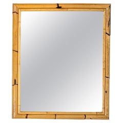 Espejo de Pared Rectangular de Mediano Siglo Doble Marco de Bambú, Italia Años 70