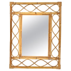 Vintage Midcentury Rectangular Wall Mirror in Bamboo and Rattan, Italy 1960s