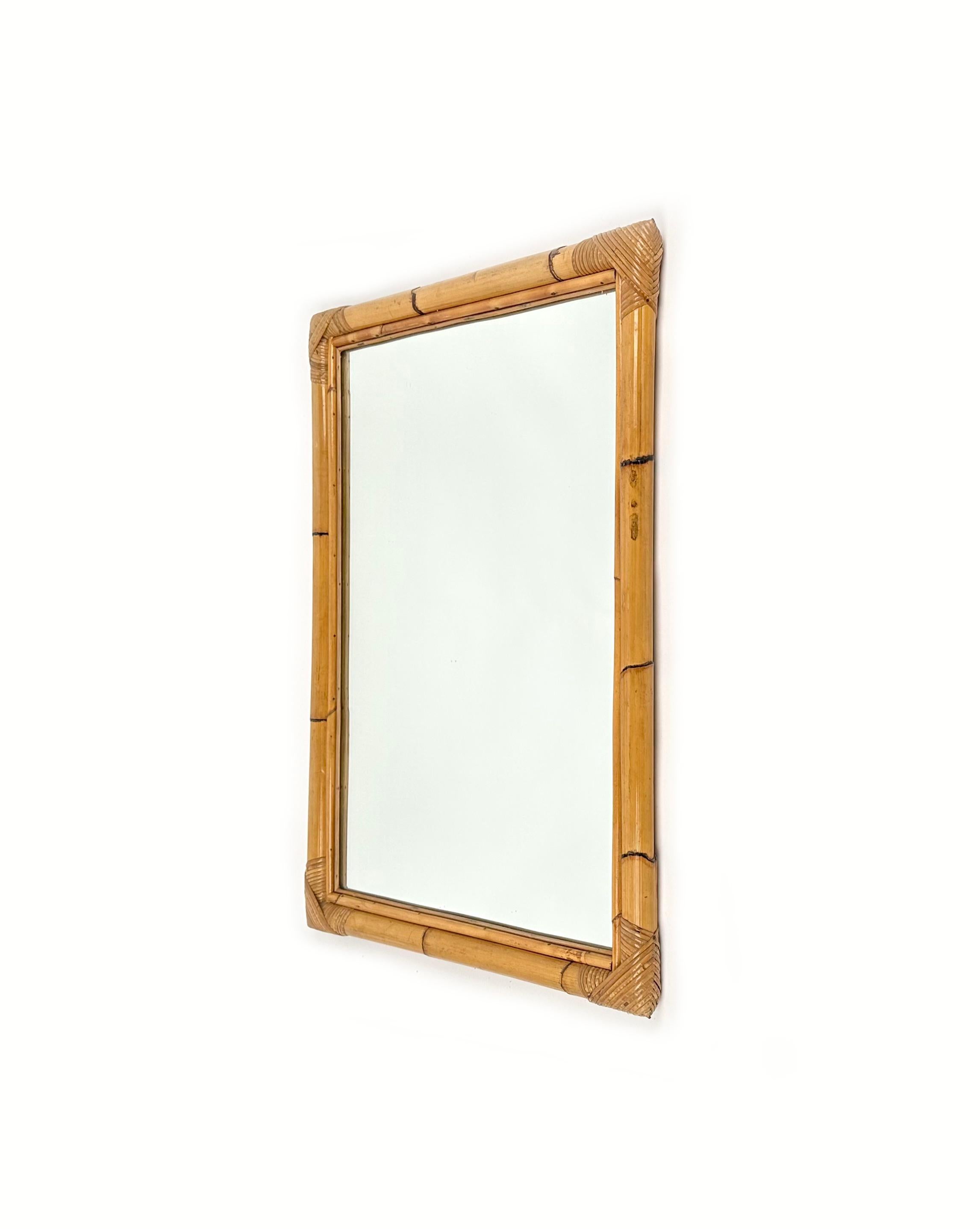 Mid-Century Rectangular Wall Mirror in Bamboo and Rattan, Italy, 1970s For Sale 5