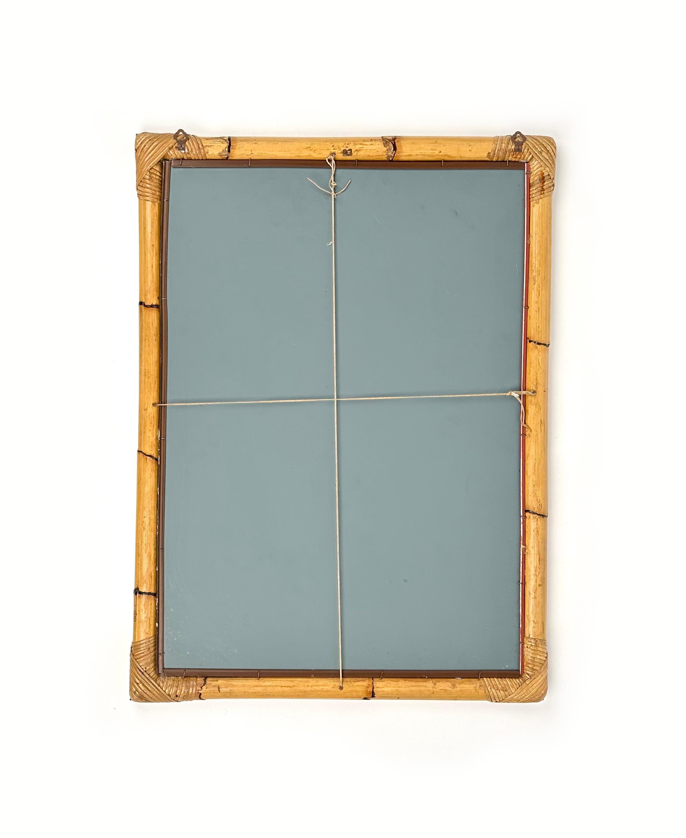 Mid-Century Rectangular Wall Mirror in Bamboo and Rattan, Italy, 1970s For Sale 6