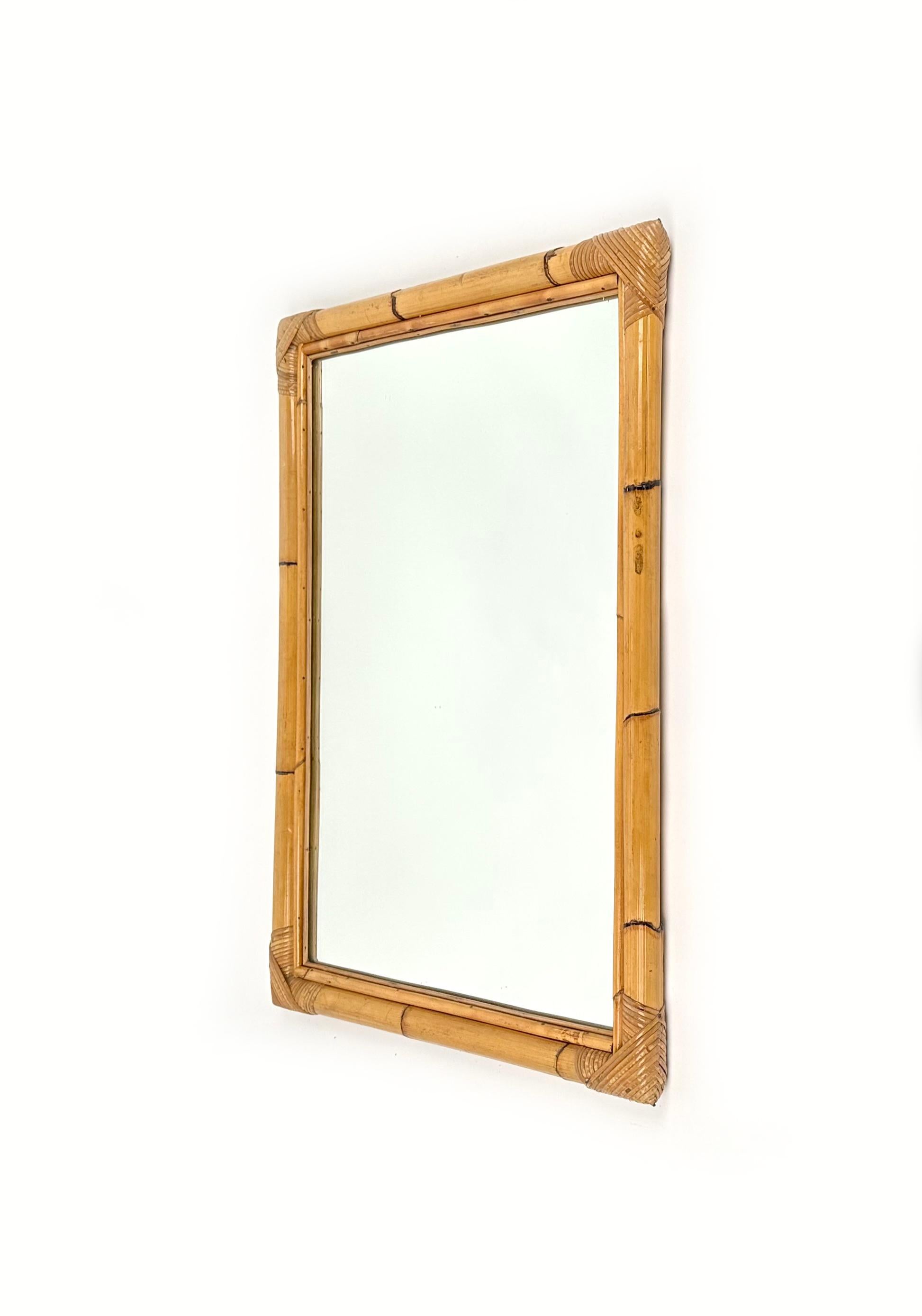 Mid-Century Rectangular Wall Mirror in Bamboo and Rattan, Italy, 1970s In Good Condition For Sale In Rome, IT