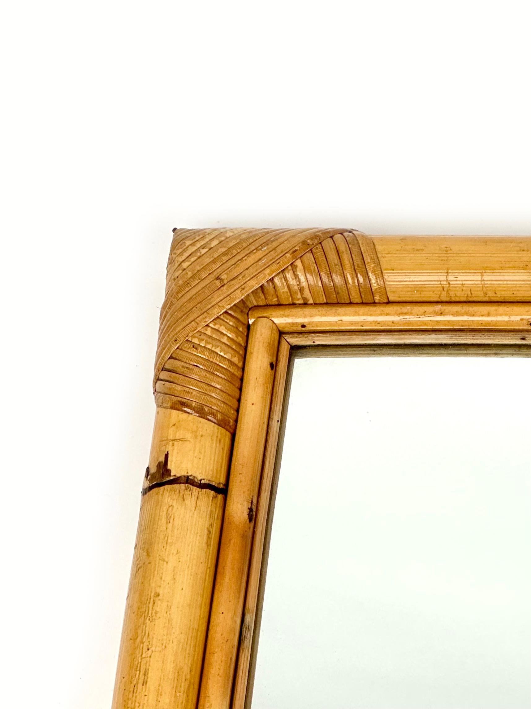 Mid-Century Rectangular Wall Mirror in Bamboo and Rattan, Italy, 1970s For Sale 3