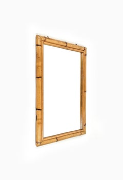Mid-Century Rectangular Wall Mirror in Bamboo, Italy, 1970