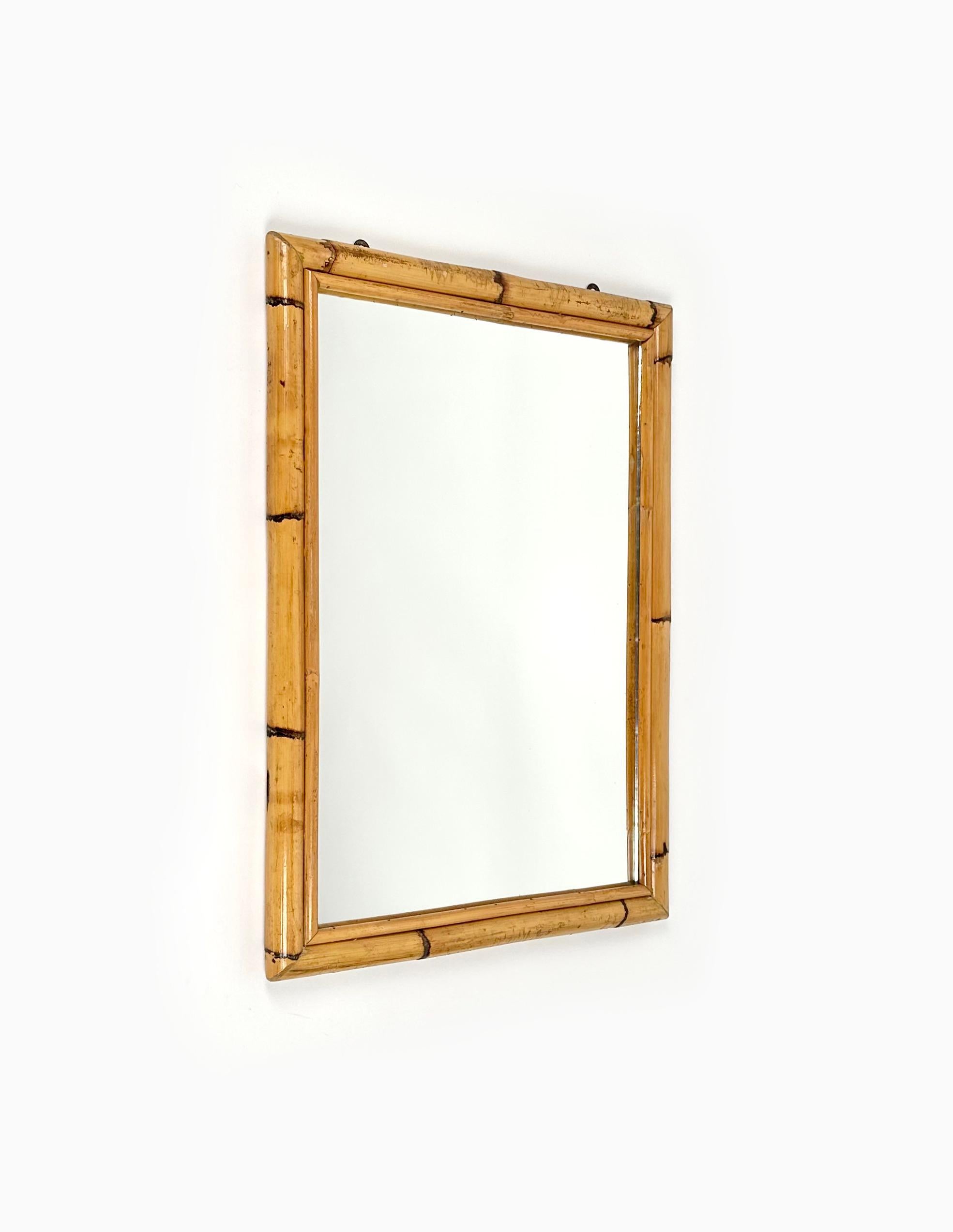 Mid-Century Modern Mid-Century Rectangular Wall Mirror in Bamboo, Italy, 1970 For Sale