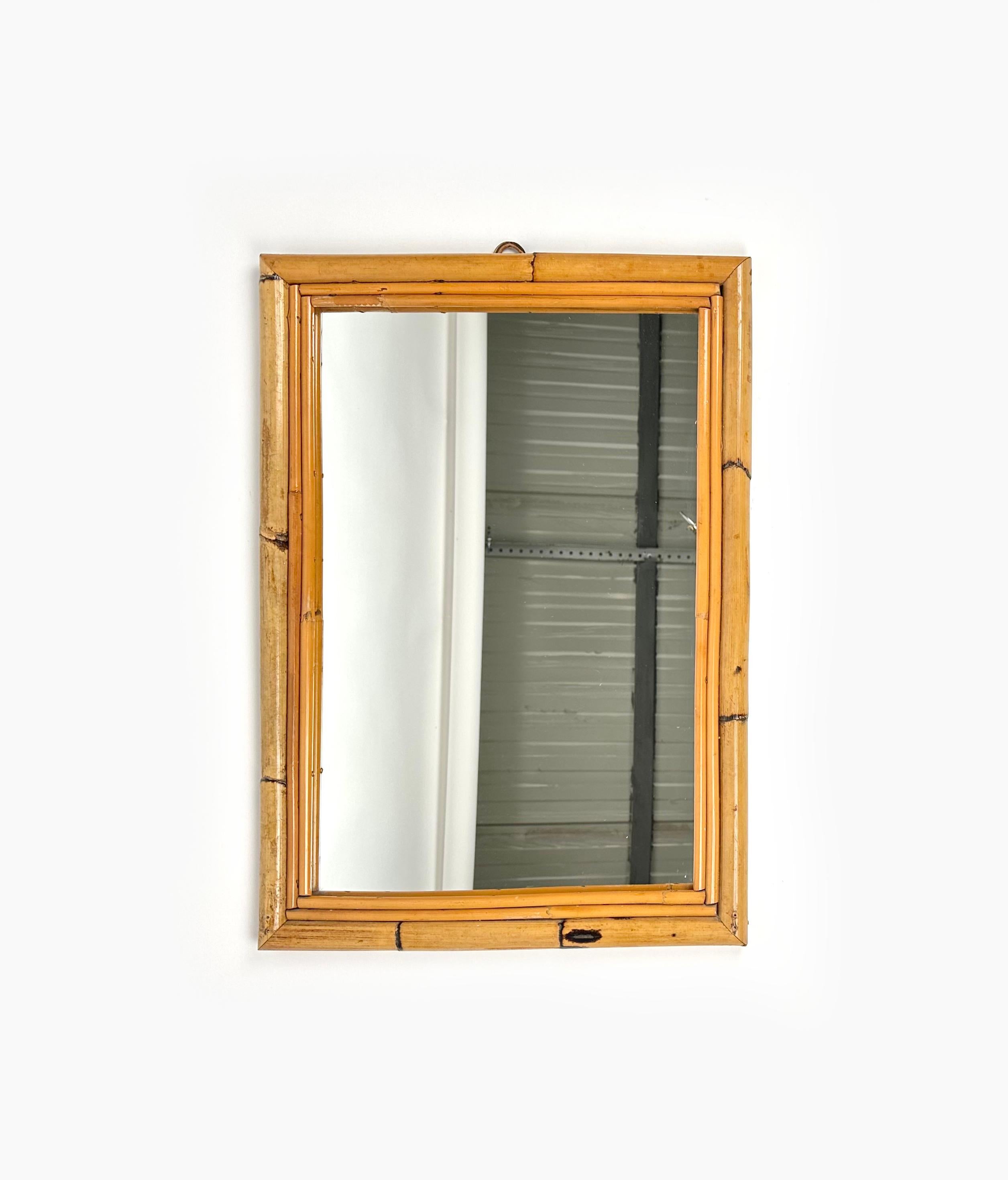 Mid-Century Modern Midcentury Rectangular Wall Mirror in Bamboo, Italy 1970 For Sale