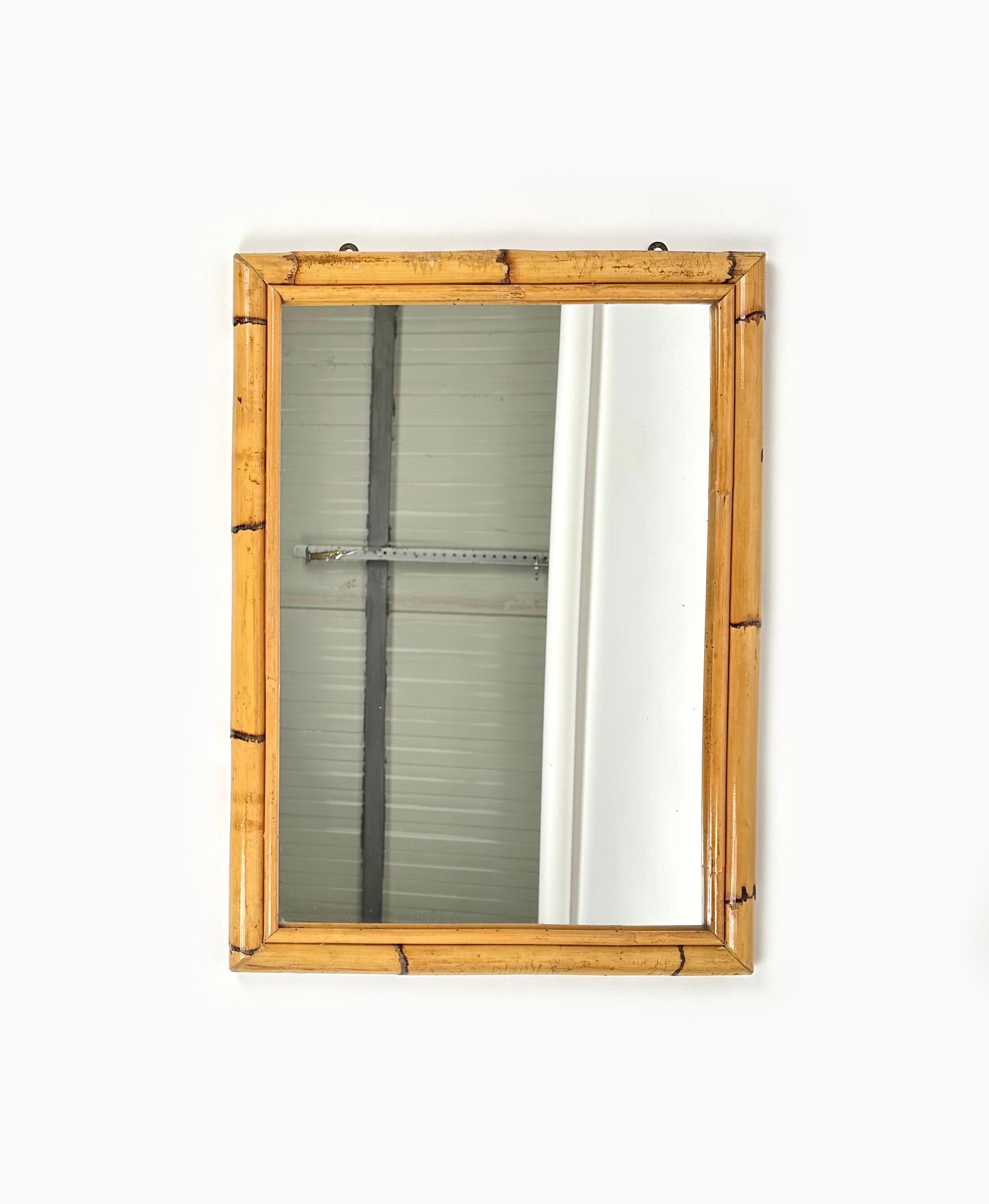 Mid-Century Rectangular Wall Mirror in Bamboo, Italy, 1970 In Good Condition For Sale In Rome, IT