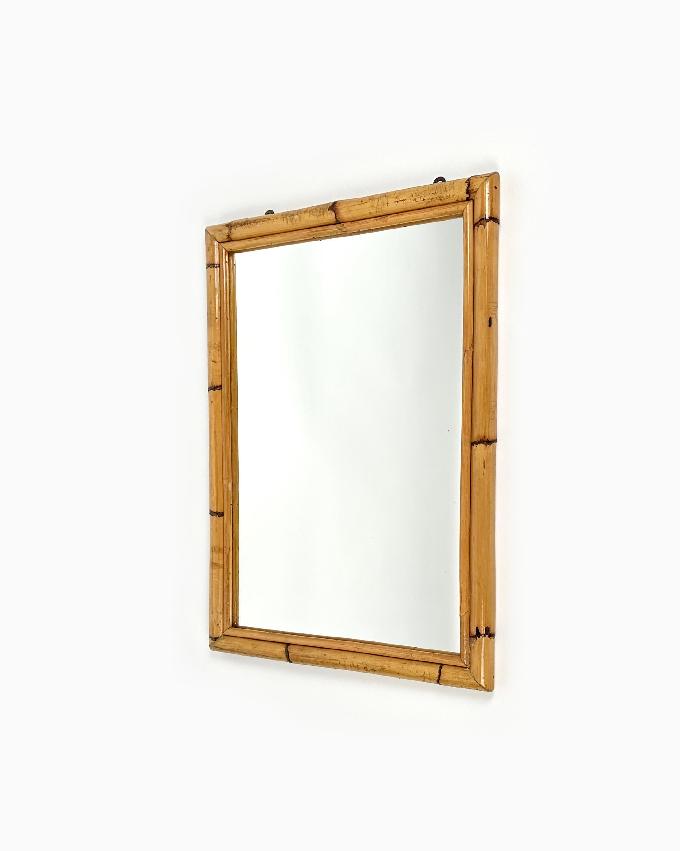 Late 20th Century Mid-Century Rectangular Wall Mirror in Bamboo, Italy, 1970 For Sale