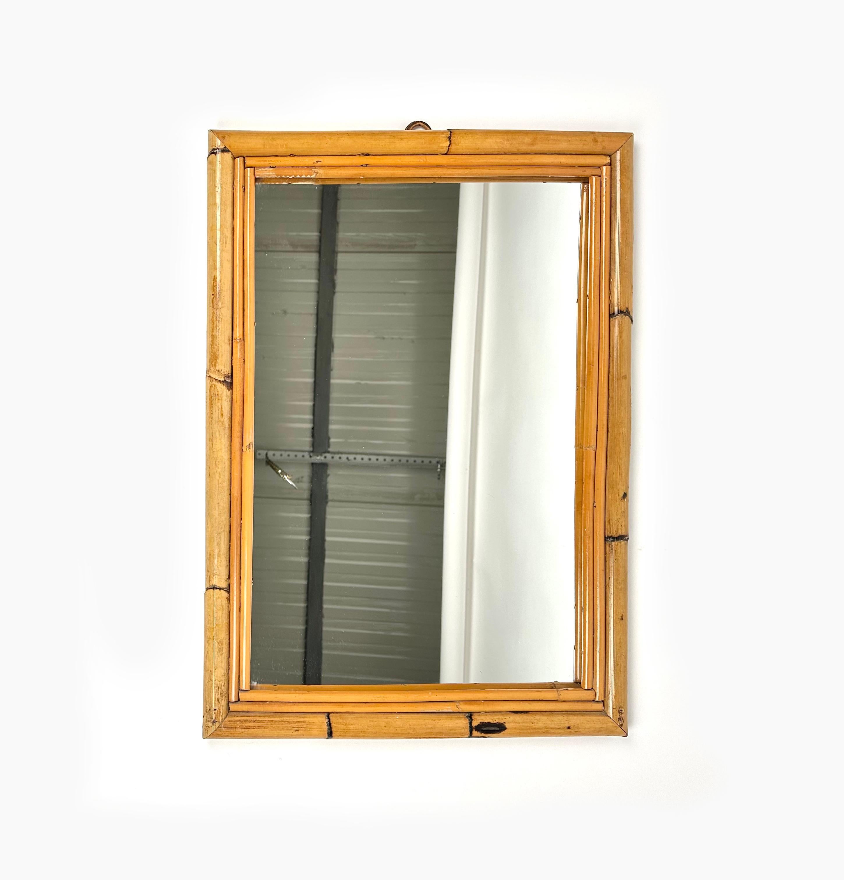 Late 20th Century Midcentury Rectangular Wall Mirror in Bamboo, Italy 1970 For Sale