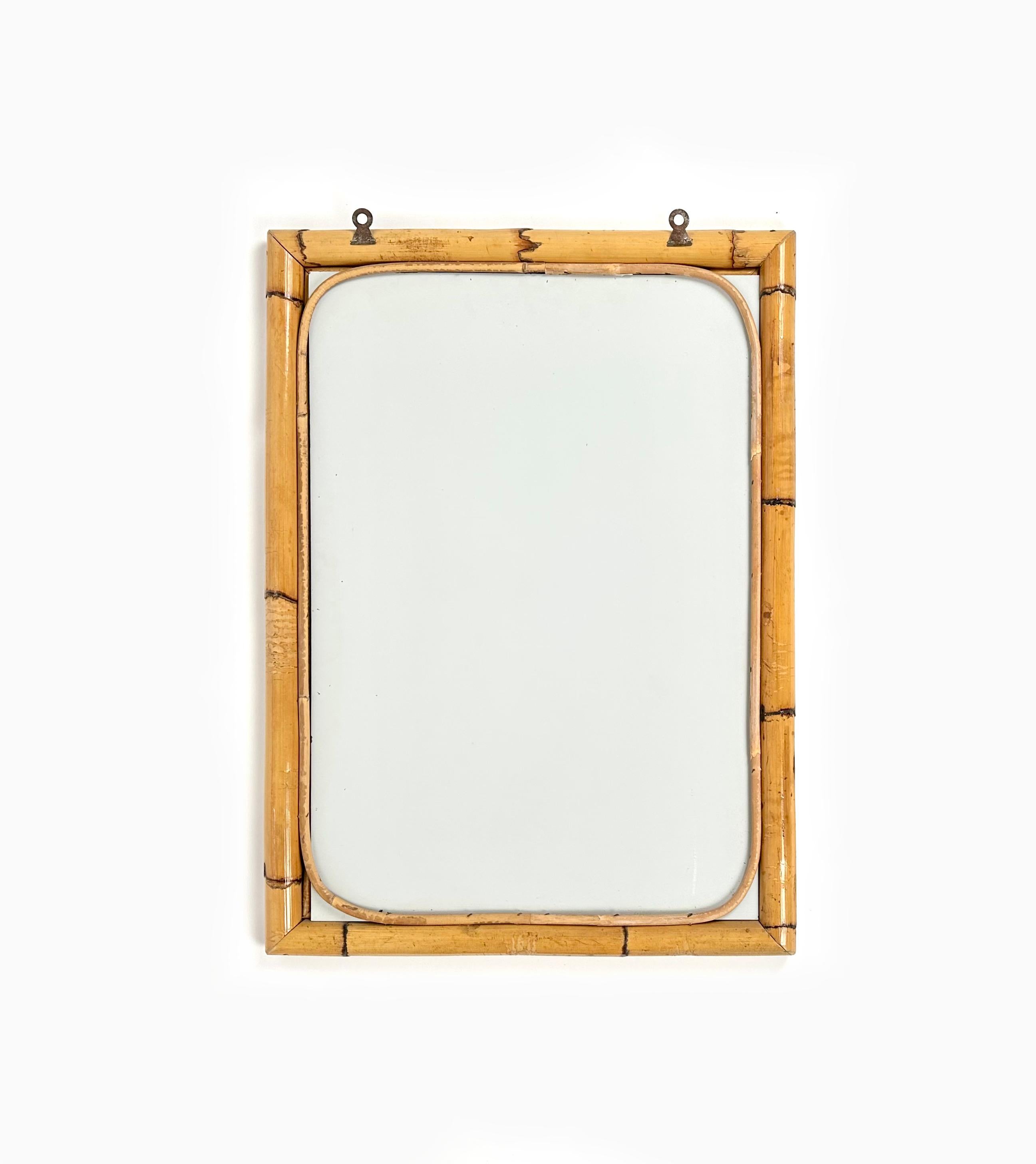 Mid-Century Rectangular Wall Mirror in Bamboo, Italy, 1970 For Sale 1