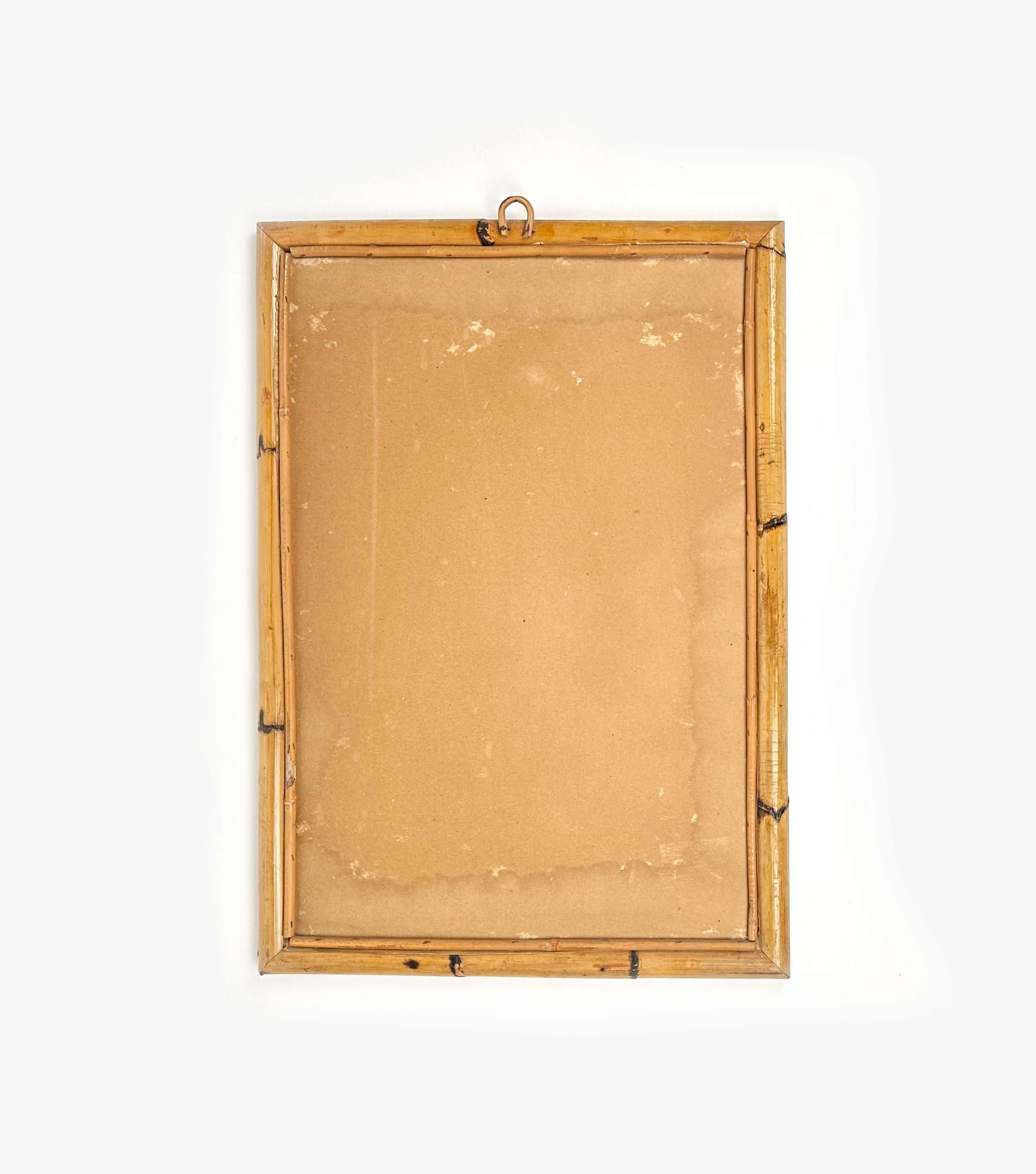 Midcentury Rectangular Wall Mirror in Bamboo, Italy 1970 For Sale 1