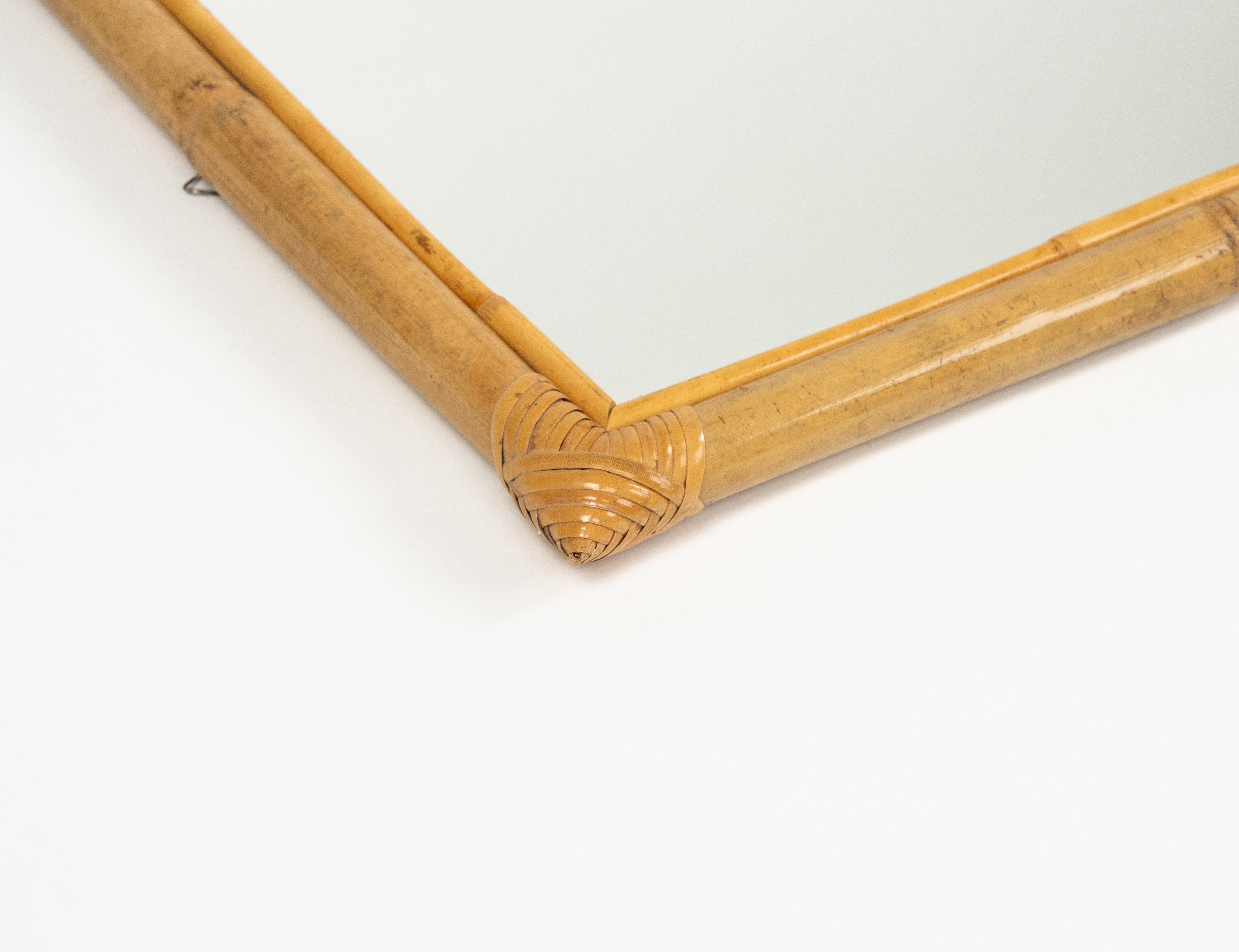 Midcentury Rectangular Wall Mirror in Rattan and Bamboo, Italy 1970s For Sale 7