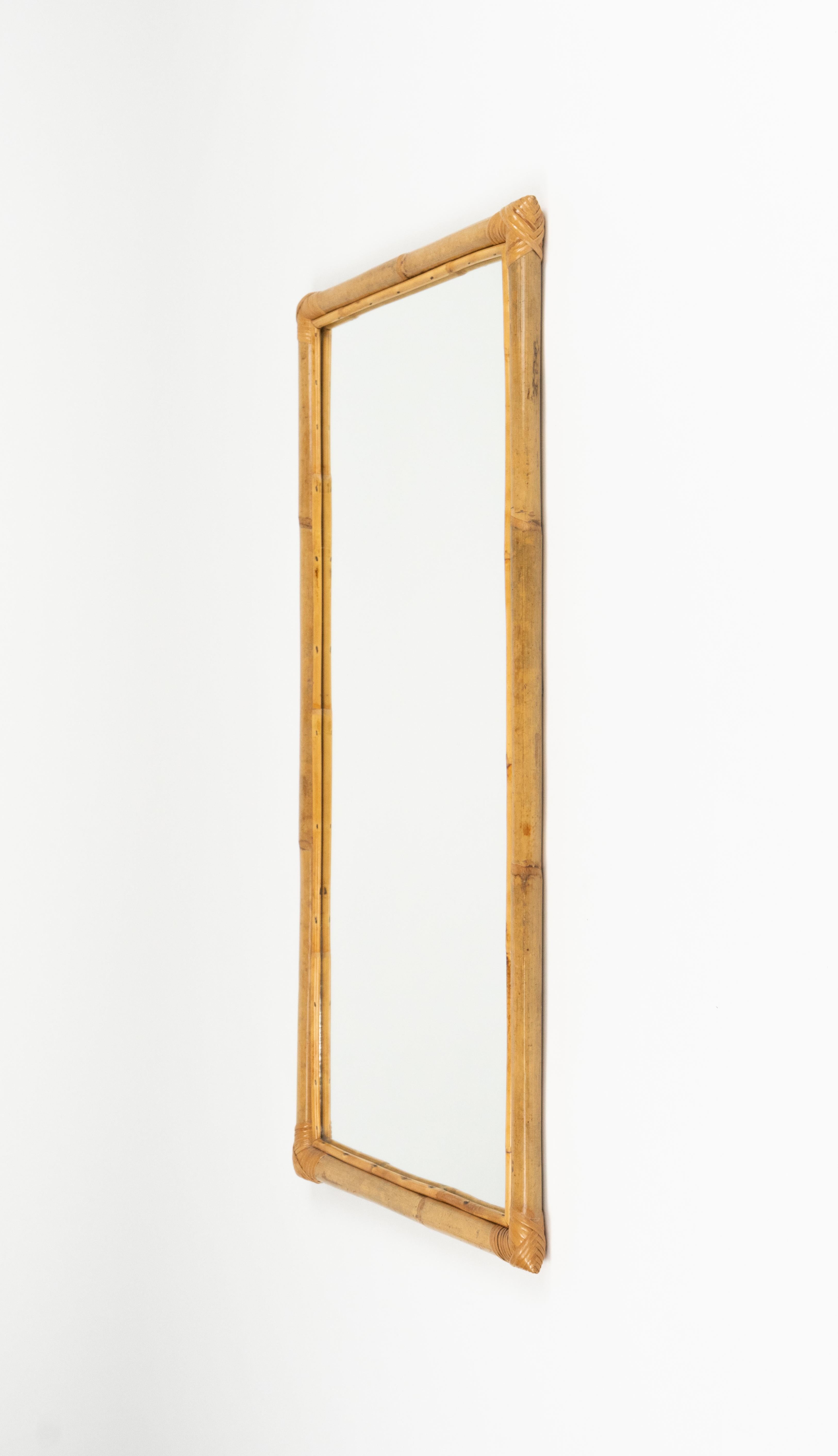 Midcentury Rectangular Wall Mirror in Rattan and Bamboo, Italy 1970s For Sale 8