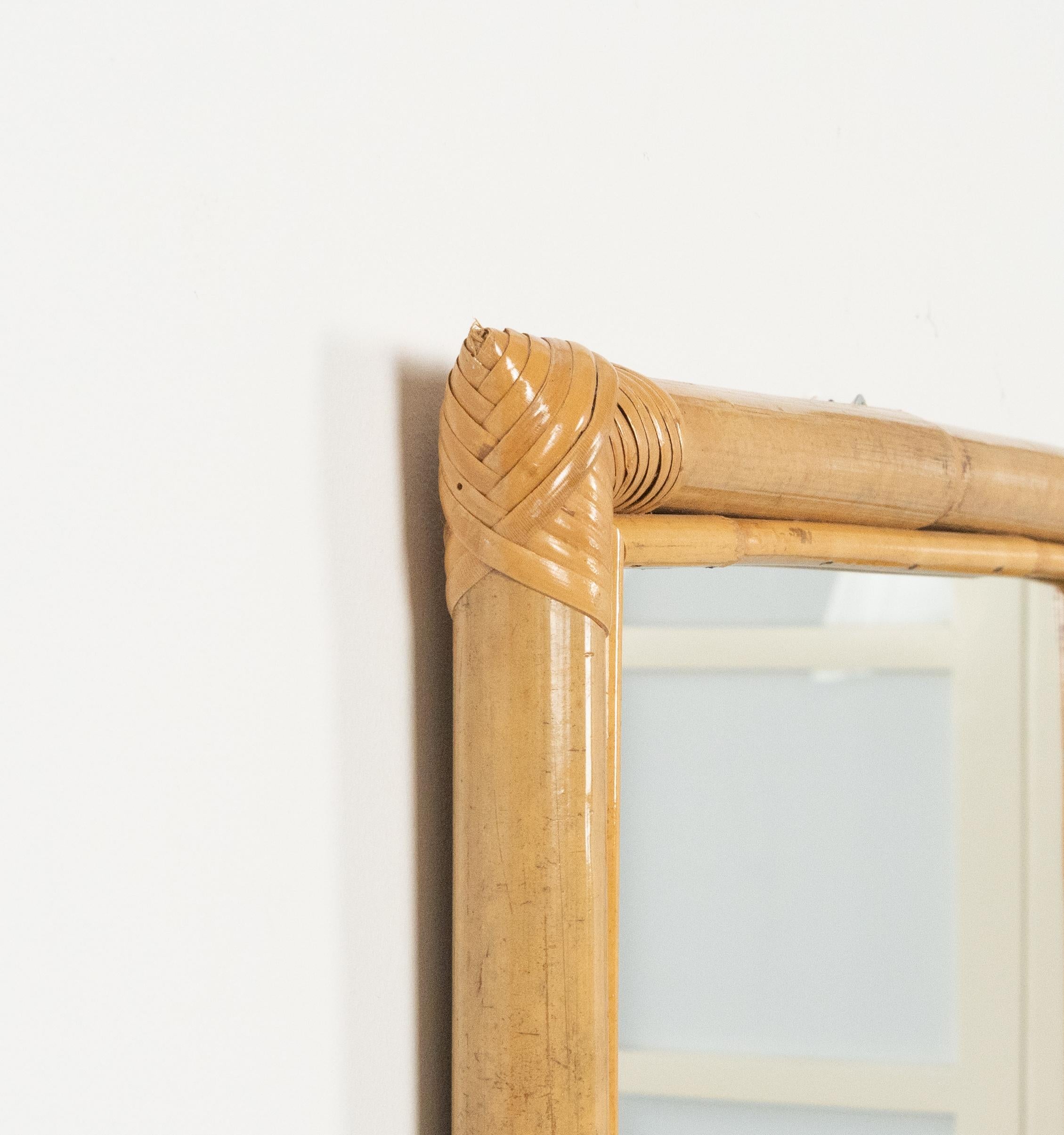 Midcentury Rectangular Wall Mirror in Rattan and Bamboo, Italy 1970s For Sale 3