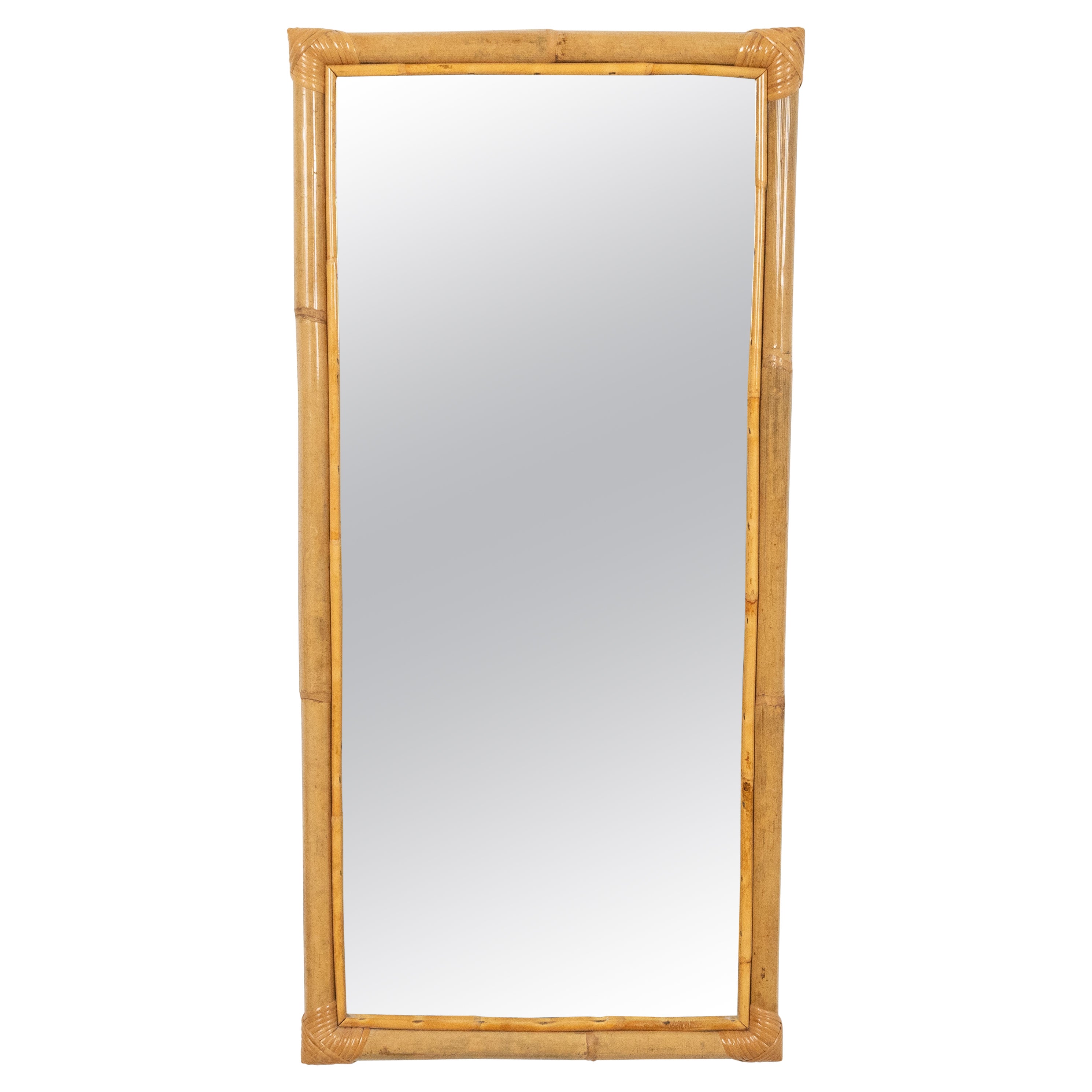Espejo de pared rectangular de ratán y bambú de mediados de siglo, Italia Años 70