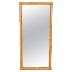 Espejo de pared rectangular de ratán y bambú de mediados de siglo, Italia Años 70
