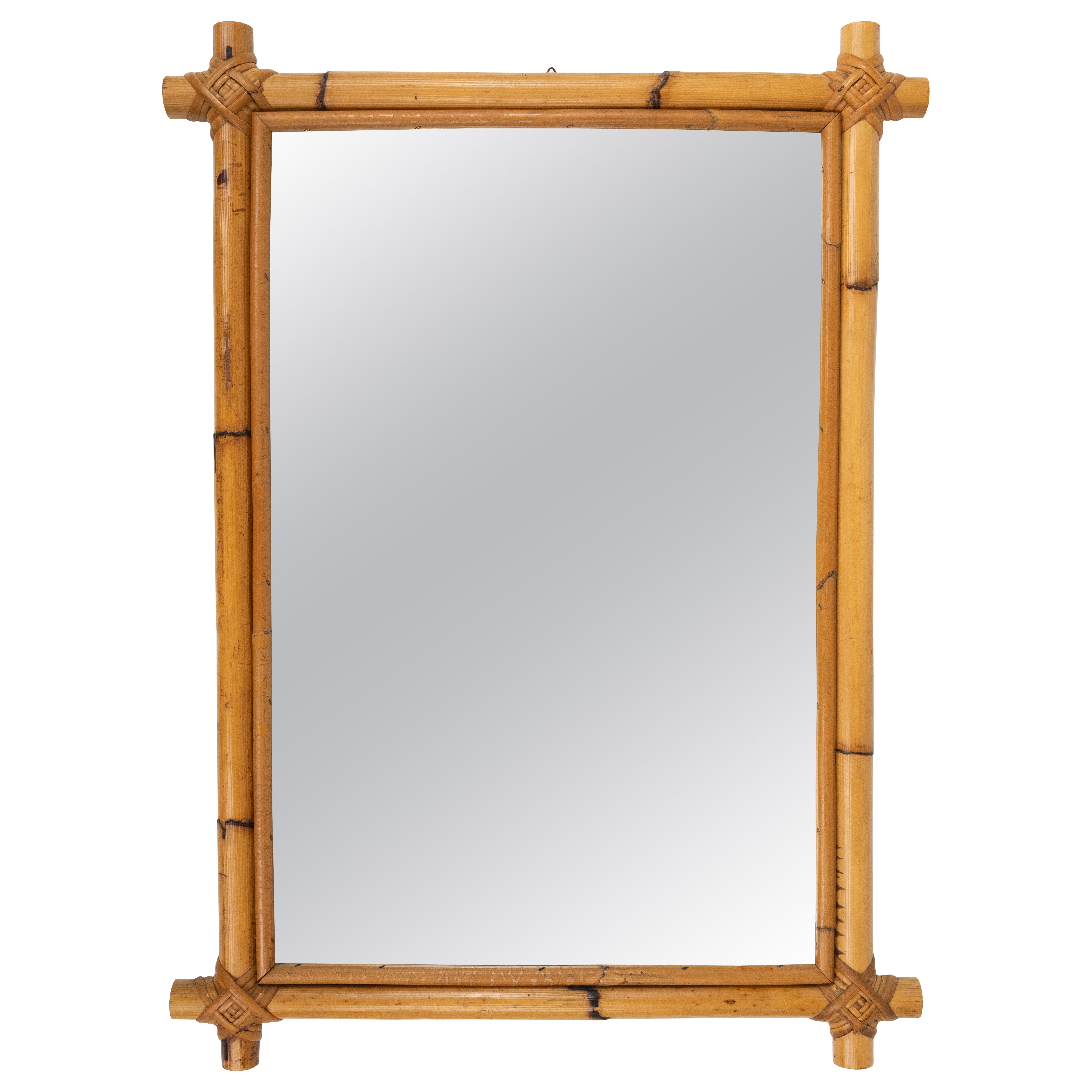 Espejo de pared rectangular de ratán y bambú de mediados de siglo, Italia Años 70