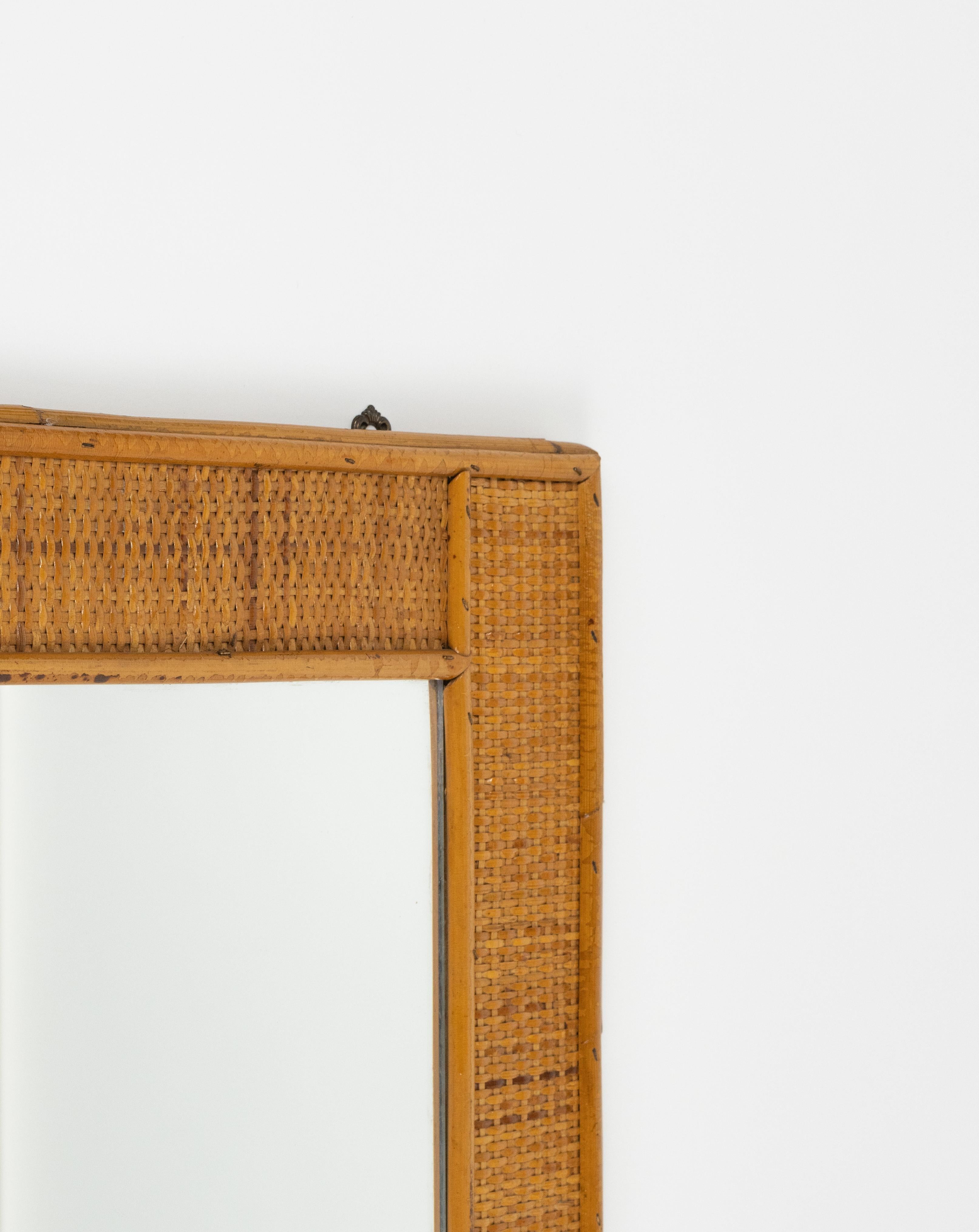 Midcentury Rectangular Wall Mirror in Rattan and Wicker, Italy 1970s For Sale 3