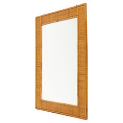 Espejo de pared rectangular de ratán y mimbre de mediados de siglo, Italia Años 70