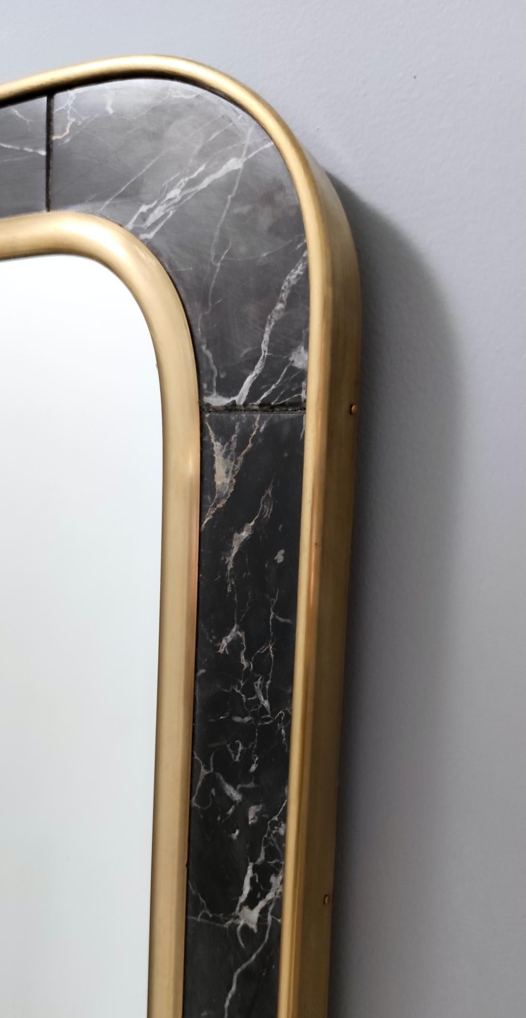 Midcentury Rectangular Wall Mirror with Brass and Black Portoro Marble Frame 5