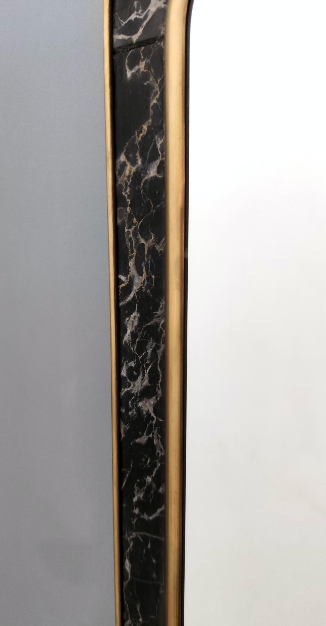 Midcentury Rectangular Wall Mirror with Brass and Black Portoro Marble Frame 8