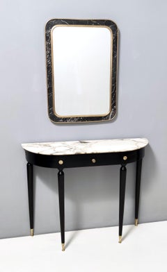 Midcentury Rectangular Wall Mirror with Brass and Black Portoro Marble Frame