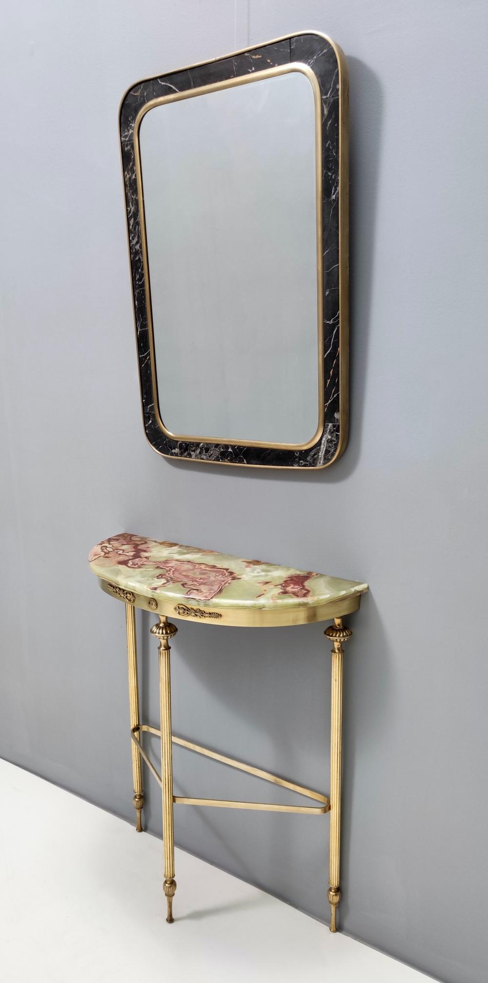 Mid-Century Modern Midcentury Rectangular Wall Mirror with Brass and Black Portoro Marble Frame
