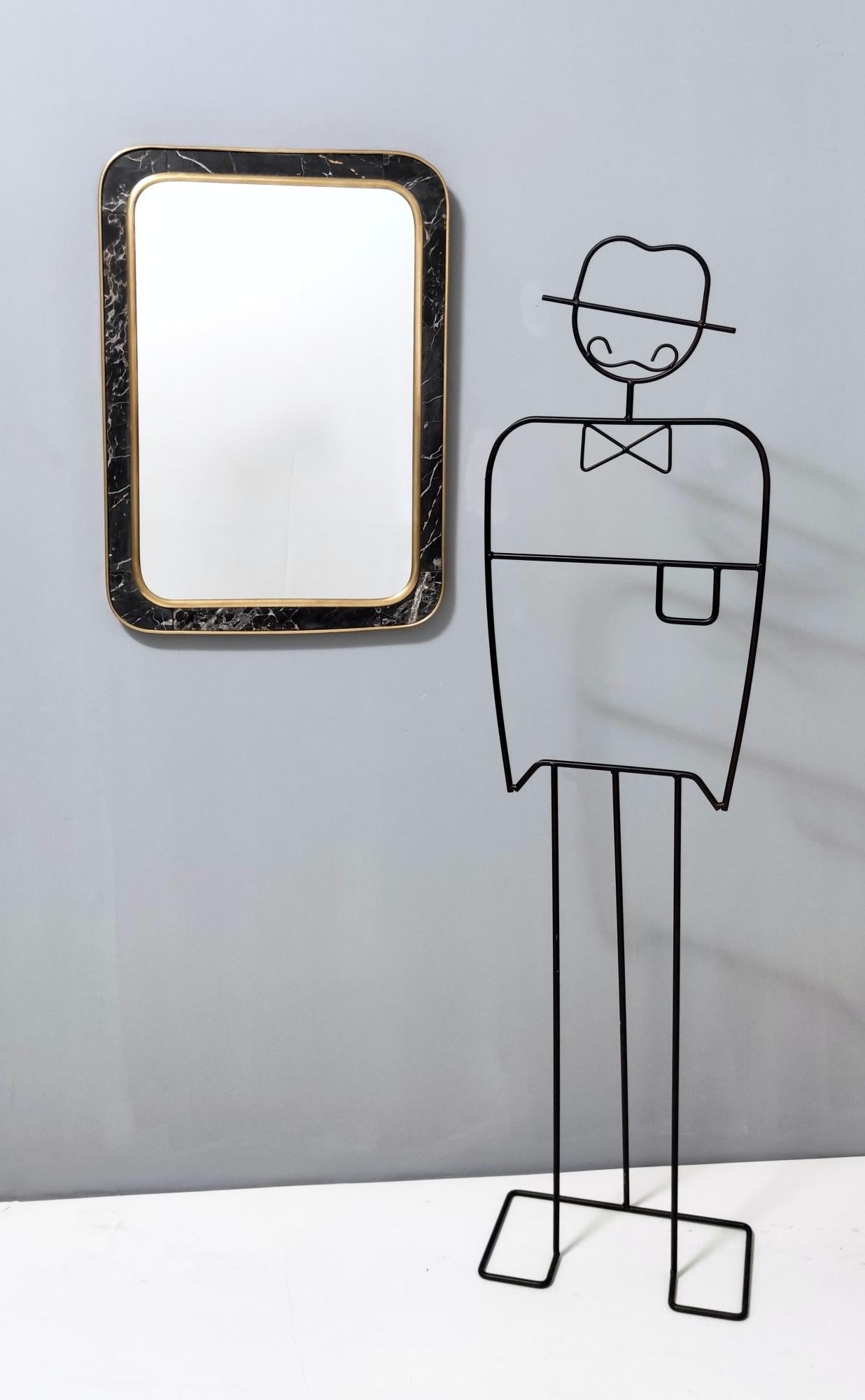 Italian Midcentury Rectangular Wall Mirror with Brass and Black Portoro Marble Frame