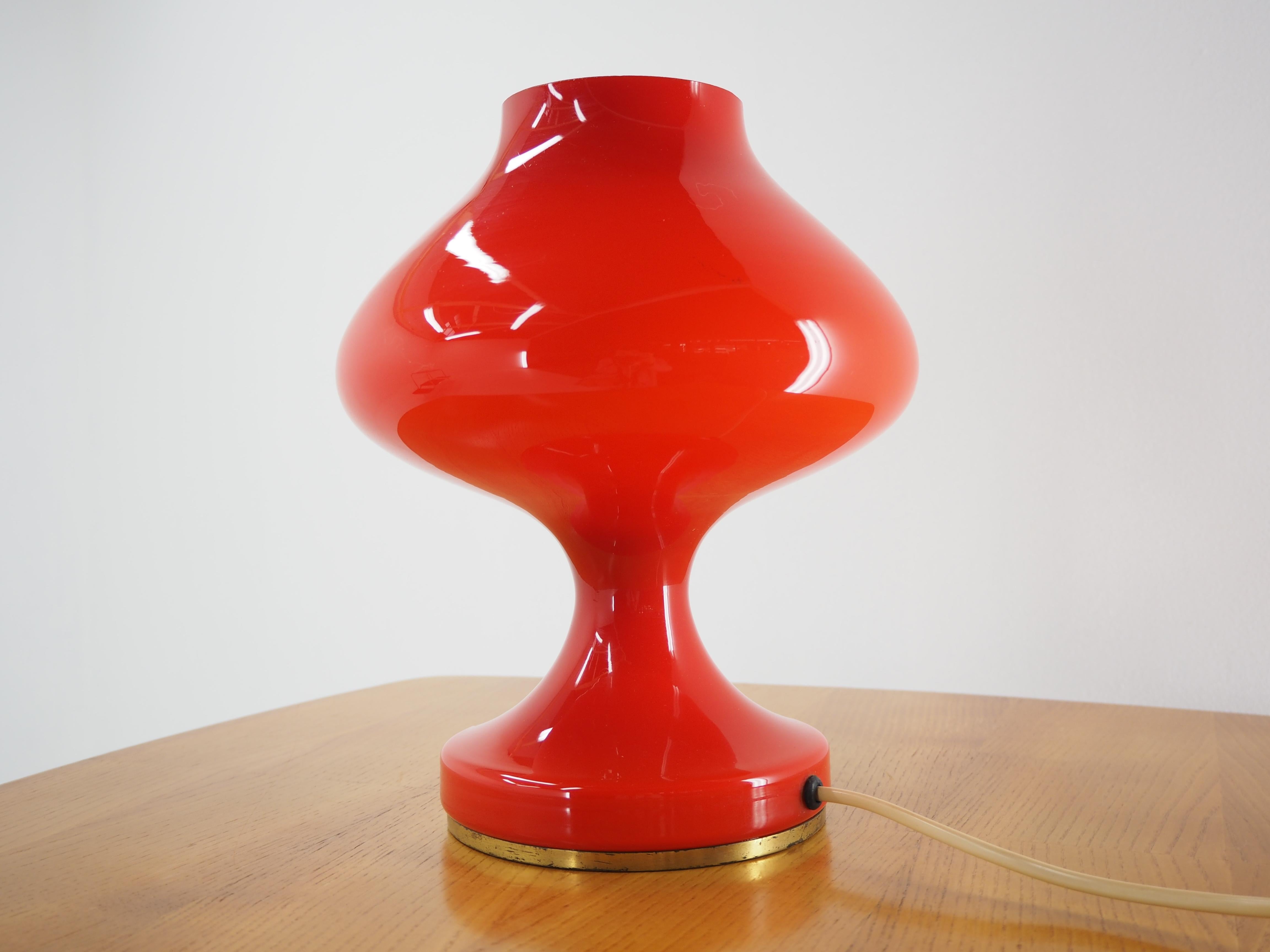 Czech Midcentury Red All Glass Table Lamp by Stefan Tabery for OPP Jihlava, 1970s