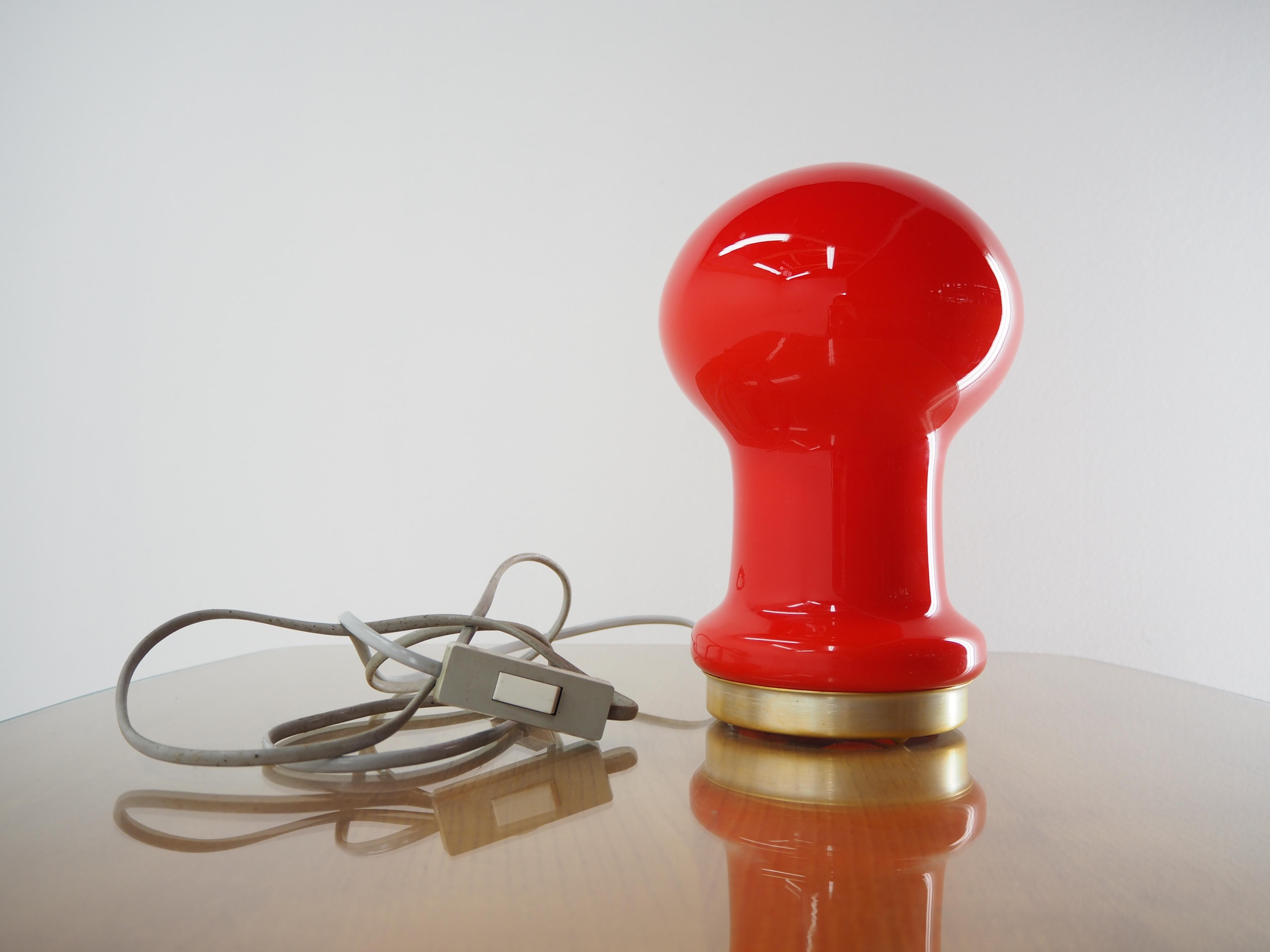 Space Age Midcentury Red All Glass Table Lamp EGG by Stefan Tabery for OPP Jihlava, 1970s