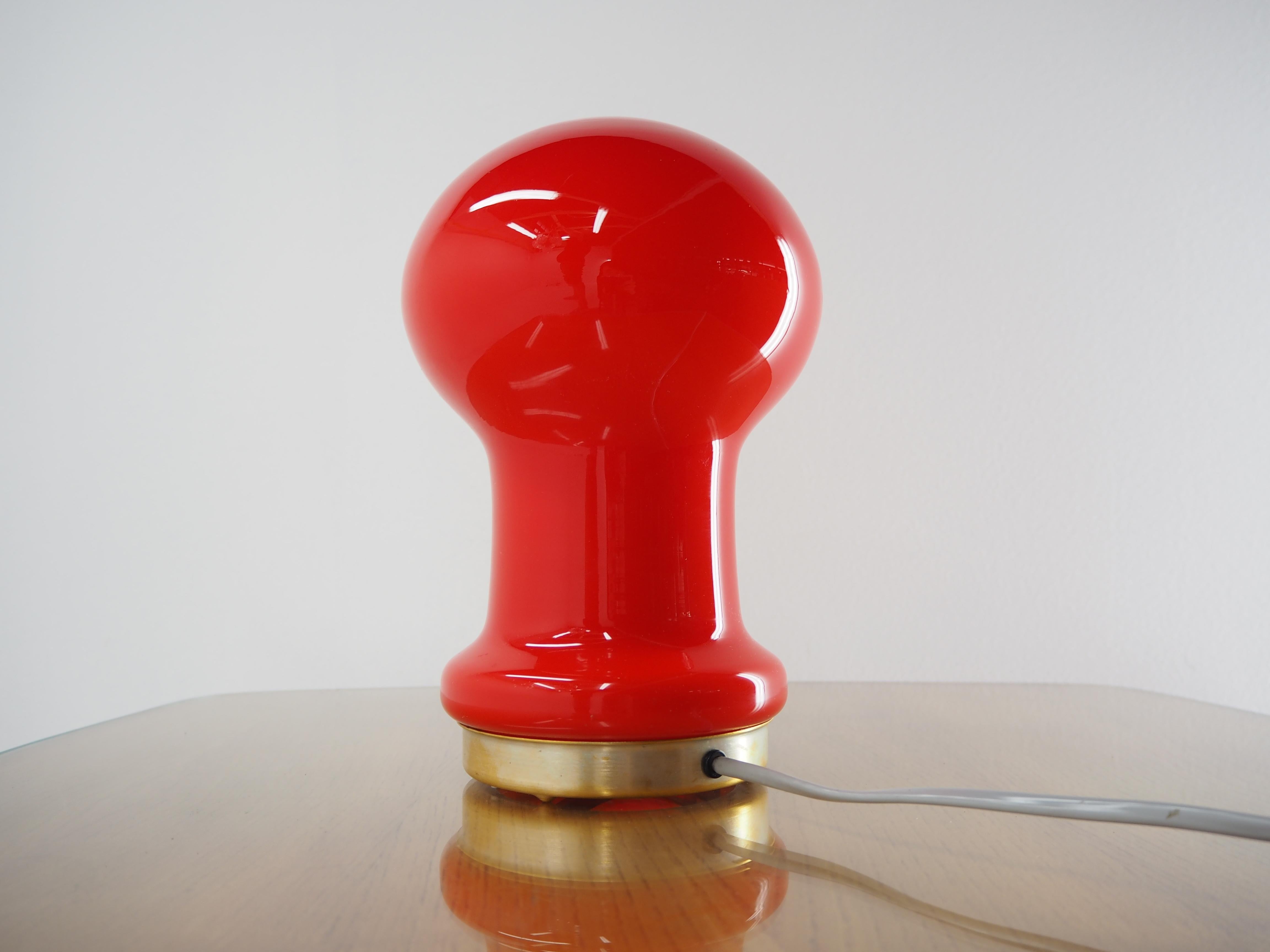 Midcentury Red All Glass Table Lamp EGG by Stefan Tabery for OPP Jihlava, 1970s 1