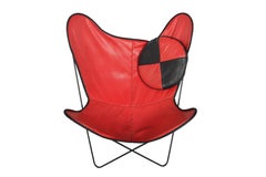 Midcentury Red and Black Vinyl Butterfly Lounge Chair