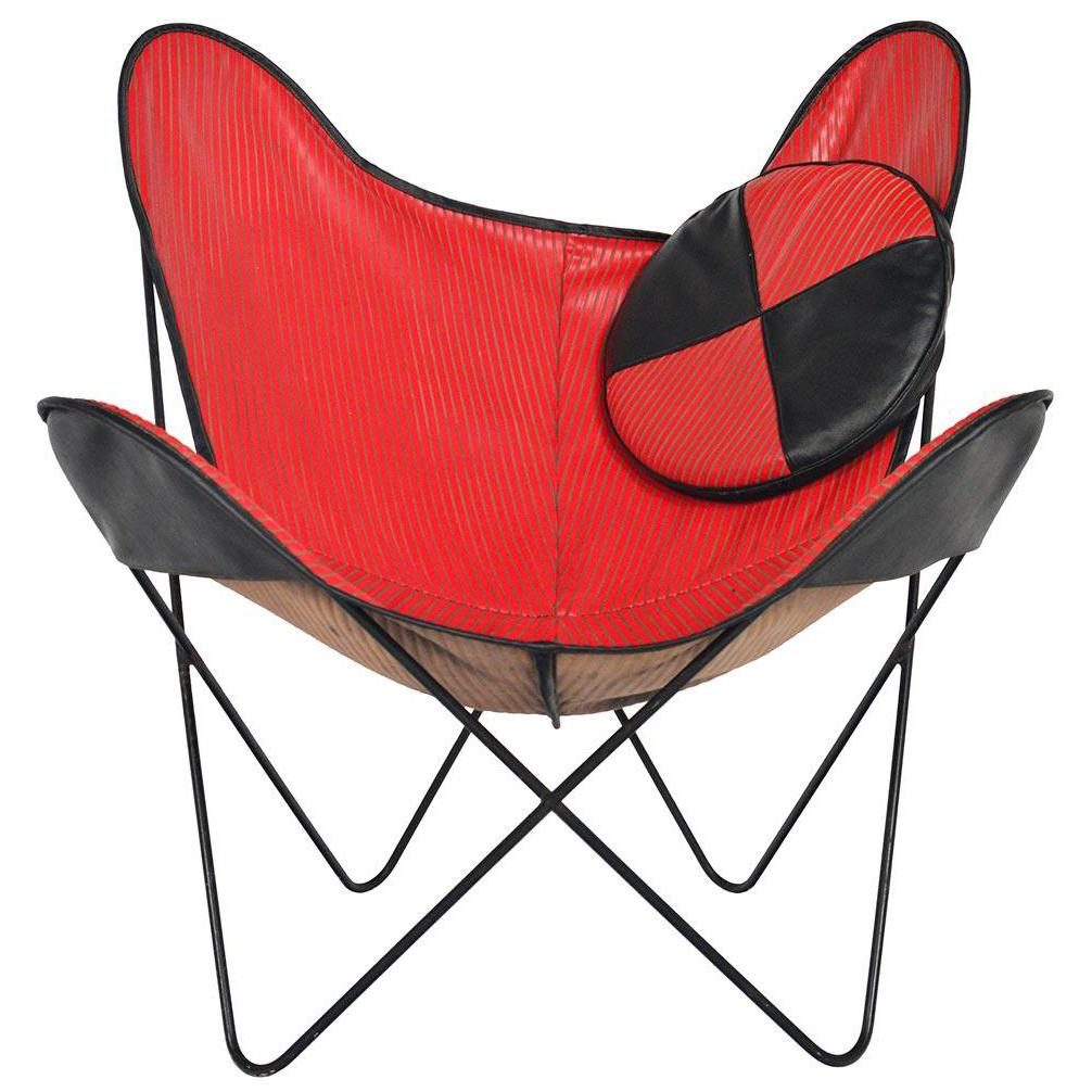 Midcentury Red and Black Vinyl Butterfly Lounge Chair For Sale