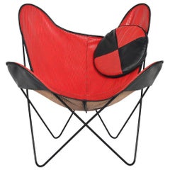 Midcentury Red and Black Vinyl Butterfly Lounge Chair