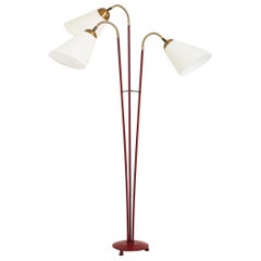 Midcentury Red and Brass Floor Lamp