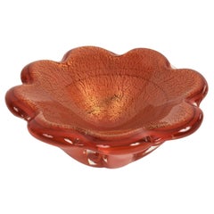 Midcentury Red and Gold "Sommerso" Murano Glass Italian Bowl, 1960